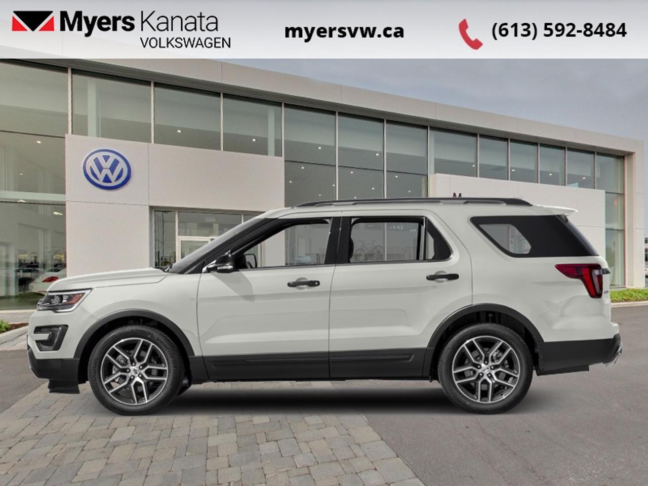 <b>Leather Seats,  Heated Seats,  Cooled Seats!</b><br> <br>  Compare at $16678 - Our Price is just $16192! <br> <br>7 passenger seating for a 5 passenger price! The 2017 Explorer needs to be on your shopping list if your looking to move people. This 2017 Ford Explorer is fresh on our lot in Kanata. <br> <br>The 2017 Ford Explorer is Fords answer to a mid sized suv. With standard seating for seven, the Explorer offers the perfect fit between a people mover and a stylish urban off road vehicle, equally capable of taking you to the ski hill or your office. With decent fuel efficiency and a modern cutting edge look, the Explorer needs to be on your list if your in the market for an SUV. This SUV has 165,788 km. Its White Platinum in colour. It has an Automatic transmission and is powered by a 365HP 3.5L V6 Cylinder Engine. <br> <br> Our Explorers trim level is Sport. Our Sport trim is the next model up from the Limited and is evident from its distinctive look. With exterior features such as dual stainless steel exhaust tips, a unique black grill with black door handles, black mirrors and black body inserts and 20 inch machined aluminum wheels, it immediately stands out from the Limited trim. On the inside, the Sport trim is made evident by red accent stitching, metal accents on the steering wheel, unique seats with leatherette back material, carbon fibre look instrument panel insert. Additional key upgrades from the limited include: class III trailer hitch and harness, 4 wheel disc brakes, sport tuned suspension, blind spot monitoring system, cross traffic alert rear collision, front camera with a built in washer, remote engine start and Integrated Navigation System w/Voice Activation. This vehicle has been upgraded with the following features: Leather Seats, Heated Seats, Cooled Seats.<br> To view the original window sticker for this vehicle view this <a href=http://www.windowsticker.forddirect.com/windowsticker.pdf?vin=1FM5K8GTXHGA38512 target=_blank>http://www.windowsticker.forddirect.com/windowsticker.pdf?vin=1FM5K8GTXHGA38512</a>. <br/><br> <br>To apply right now for financing use this link: <a href=https://www.myersvw.ca/en/form/new/financing-request-step-1/44 target=_blank>https://www.myersvw.ca/en/form/new/financing-request-step-1/44</a><br><br> <br/><br>Backed by Myers Exclusive NO Charge Engine/Transmission for life program lends itself for your peace of mind and you can buy with confidence. Call one of our experienced Sales Representatives today and book your very own test drive! Why buy from us? Move with the Myers Automotive Group since 1942! We take all trade-ins - Appraisers on site - Full safety inspection including e-testing and professional detailing prior delivery! <br><br>*LIFETIME ENGINE TRANSMISSION WARRANTY NOT AVAILABLE ON VEHICLES MARKED AS-IS, VEHICLES WITH KMS EXCEEDING 140,000KM, VEHICLES 8 YEARS & OLDER, OR HIGHLINE BRAND VEHICLES (eg.BMW, INFINITI, CADILLAC, LEXUS...). FINANCING OPTIONS NOT AVAILABLE ON VEHICLES MARKED AS-IS OR AS-TRADED.<br> Come by and check out our fleet of 50+ used cars and trucks and 180+ new cars and trucks for sale in Kanata.  o~o