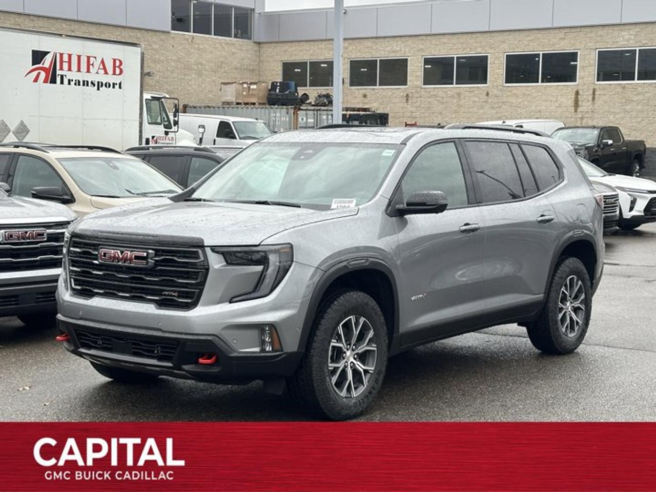 This GMC Acadia boasts a Gas 2.5L/ engine powering this Automatic transmission. TRANSMISSION, 8-SPEED AUTOMATIC (STD), SUPER CRUISE PACKAGE includes (UKL) Super Cruise, (UKZ) Enhanced Automatic Parking Assist and (ULM) Driver Attention Assist, SUNROOF, POWER, PANORAMIC SUNROOF with sunshade.* This GMC Acadia Features the Following Options *LPO, FLOOR LINER PACKAGE includes (RIA) first and second row All-weather floor liners, LPO and (RIB) third row All-weather floor liner, LPO , LPO, INTEGRATED CARGO LINER, LPO, ALL-WEATHER FLOOR LINER, FIRST AND SECOND ROW Includes (RIB) third row All-weather floor liner, LPO., LPO, ALL-WEATHER FLOOR LINER, 3RD ROW, ENGINE, 2.5L TURBO DOHC SIDI with Variable Valve Timing (VVT) (328 hp [244 kW] @ 5500 rpm, 326 lb-ft of torque [442 N-m] @ 3500 rpm) (STD), ENGINE BLOCK HEATER, AT4 PREFERRED EQUIPMENT GROUP includes standard equipment, 3 YEARS SIRIUSXM, Wireless Charging for select devices, Wipers, front intermittent with washers.* Visit Us Today *Stop by Capital Chevrolet Buick GMC Inc. located at 13103 Lake Fraser Drive SE, Calgary, AB T2J 3H5 for a quick visit and a great vehicle!