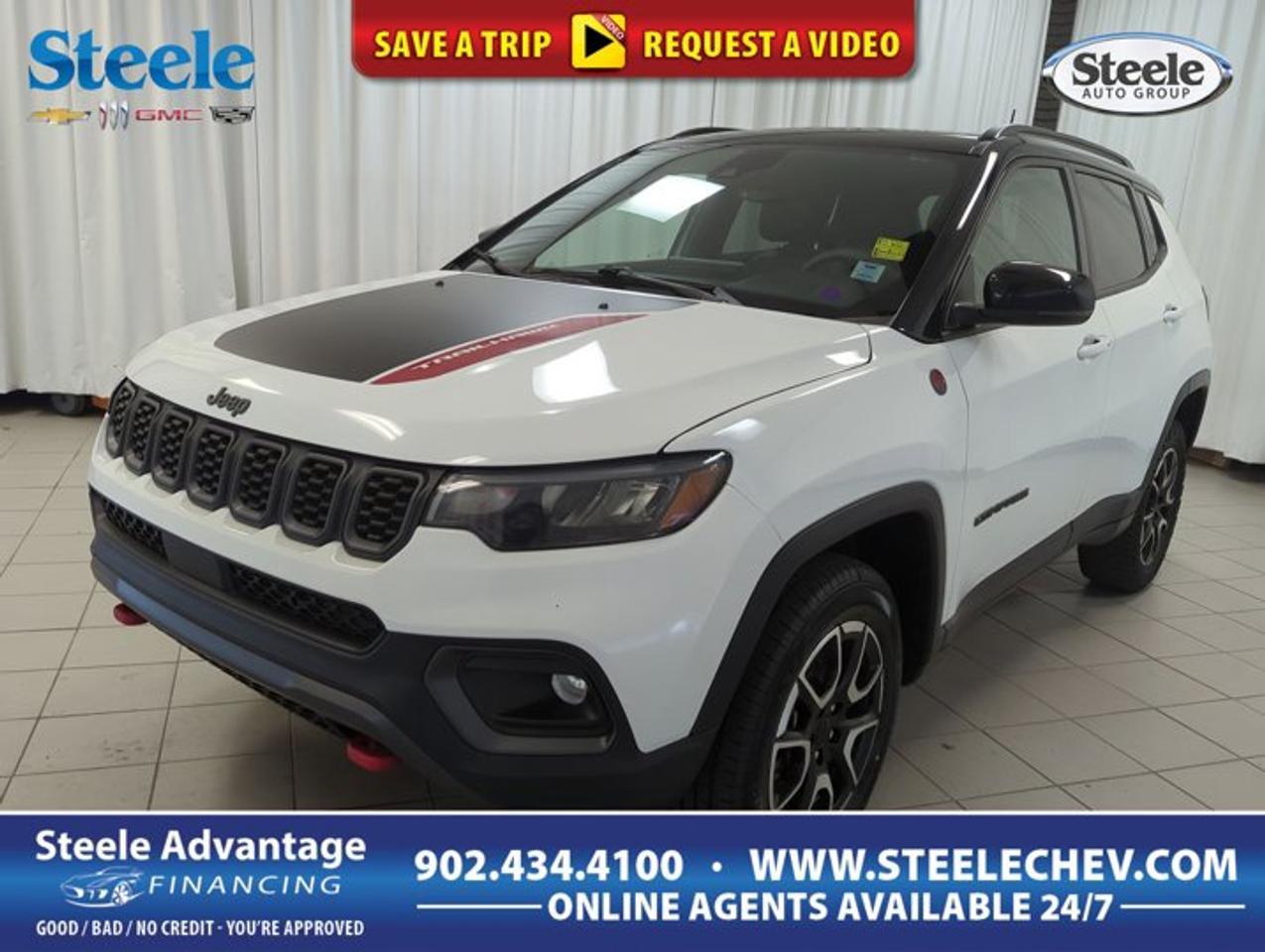 This used 2024 Jeep Compass Trailhawk is ready for drivers who want real capability in a compact SUV. Offered by Steele Chevrolet Buick GMC in Dartmouth, it pairs a bold black exterior with a black interior and a confident 4-wheel drive system. With 79,530 km, an automatic transmission, and a 2.0-litre intercooled turbocharged gas engine, this Compass Trailhawk is built for daily comfort and weekend adventure.The 2024 Jeep Compass Trailhawk stands out with its rugged design, practical 4-door layout, and trail-focused character. Its turbocharged DOHC engine delivers a strong balance of power and drivability, while the panoramic sunroof adds an open, airy feel to every trip. For drivers who want a compact SUV with authentic off-road spirit and useful everyday size, this model makes a smart choice.FEATURES OF THE Compass TrailhawkTrailhawk trim adds rugged off-road character4-wheel drive for enhanced tractionPanoramic sunroof brings in natural lightTurbocharged 2.0-litre engine delivers strong responseADVANCED SAFETY FEATURESFour-door design supports easy passenger access4-wheel drive adds control on roadsSolid SUV stance inspires driver confidenceTrailhawk engineering supports rougher terrain travelPERFORMANCE AND EFFICIENCY2.0-litre turbo engine delivers useful powerAutomatic transmission supports smooth daily drivingDOHC design helps efficient engine breathingGas engine suits long-distance travel needsCOMFORT AND CONVENIENCEPanoramic sunroof brightens the cabin nicelyFour doors improve entry and exitBlack interior creates a clean lookCompact SUV size eases city parkingTECHNOLOGY AND CONNECTIVITYClear driver-focused layout supports easy useAutomatic transmission simplifies stop-and-go trafficModern engine design supports responsive performancePractical controls help reduce driver distractionCARGO SPACERear cargo area suits daily errandsSUV layout supports versatile carrying needsCompact footprint remains easy to manageCabin and cargo balance everyday usefulnessWHAT OTHER OWNERS LIKEConfident traction in changing road conditionsTurbo power feels strong and responsiveCompact size helps urban driving easeTrailhawk attitude adds adventurous appealDrivers shopping for a compact SUV often want more than simple transportation, and this used 2024 Jeep Compass Trailhawk answers that need well. Its 4 roues motrices system gives it the traction needed for Atlantic Canadian weather, from rainy streets to snowy commutes and cottage-road surfaces. That added grip helps this SUV feel composed in changing conditions.Under the hood, the intercooled turbo regular unleaded I-4 2.0 L/122 litres gas engine brings modern turbo performance to the drive. It delivers responsive acceleration for highway merging and passing, while the automatic transmission keeps power delivery smooth and easy to manage. The DOHC engine design also supports strong breathing and refined performance across a wide range of driving situations.Inside, the black cabin gives this SUV a focused, practical feel. The panoramic sunroof is a standout feature, opening the interior and adding extra light for both front and rear passengers. Whether you are driving through Dartmouth, heading across Nova Scotia, or loading up for a weekend away, the cabin feels welcoming and versatile.The 4-door design adds real convenience for families, commuters, and active drivers. Easy access to both rows makes loading passengers or gear more practical, and the compact dimensions help this SUV remain simple to park and manoeuvre. That combination of utility and manageable size is one reason the Compass continues to appeal to drivers who want flexibility without moving into a larger SUV.This used 2024 Jeep Compass Trailhawk also delivers the unmistakable personality many buyers want from a Jeep SUV. It has a purposeful stance, trail-ready image, and the kind of capability that suits drivers who enjoy exploring beyond paved roads. At the same time, it remains comfortable and efficient enough for regular commuting and everyday errands.For shoppers looking at used SUVs in Dartmouth, this black-on-black 2024 Jeep Compass Trailhawk offers a compelling blend of turbocharged performance, 4-wheel drive confidence, practical space, and a panoramic sunroof. It is a well-rounded vehicle that feels ready for workdays, road trips, and outdoor plans alike.This 2024 Jeep Compass Trailhawks VIN is: 3C4NJDDN6RT123351.