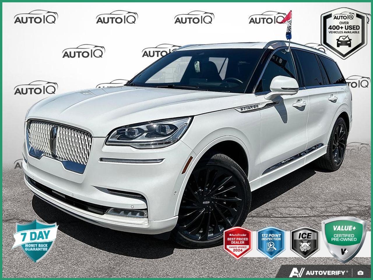 Recent Arrival!<br><br><br>| Remote Start, 4-Pin & 7-Pin Connectors, Active Park Assist 2.0, Adaptive Pixel LED Headlamps, Blind Spot Information System, Class IV Hitch & Wiring, Class IV Trailer Tow Package, Equipment Group 201A, Evasive Steering Assist, Forward/Side/Rear Parking Sensors, Head-Up Display, Illumination Package, Intelligent Adaptive Cruise Control, LED Fog Lamps, Lincoln Co-Pilot360 1.5 Plus, Lincoln Lit Star in Grille, Luxury Package, Navigation System, Perfect Position Seats (30-Way) w/Active Motion, Phone As A Key, Radio: Revel Ultima 3D Audio System w/28 Speakers, Rear Door Sunshades, Reverse Brake Assist, SiriusXM Radio, Smart Trailer Tow, SYNC 3 Communication & Entertainment System, Trailer Sway Control.<br><br>White<br>2022 Lincoln Aviator Reserve MONOCHROMATIC PKG- ILLUMINATION PKG! 4D Sport Utility<br>3.0L V6 10-Speed Automatic<br>AWD<p> </p>

<h4>VALUE+ CERTIFIED PRE-OWNED VEHICLE</h4>

<p>
- 36-point Provincial Safety Inspection<br>
- 172-point inspection combined mechanical, aesthetic, functional inspection including a vehicle report card<br>
- Warranty: 30 Days or 1500 KMS on mechanical safety-related items and extended plans are available<br>
- Complimentary CARFAX Vehicle History Report<br>
- 2X Provincial safety standard for tire tread depth<br>
- 2X Provincial safety standard for brake pad thickness<br>
- 7 Day Money Back Guarantee*<br>
- Market Value Report provided<br>
- Complimentary 3 months SIRIUS XM satellite radio subscription on equipped vehicles<br>
- Complimentary wash and vacuum<br>
- Vehicle scanned for open recall notifications from manufacturer
</p>

<p>SPECIAL NOTE: This vehicle is reserved for AutoIQs retail customers only. Please, No dealer calls. Errors & omissions excepted.</p>

<p>*As-traded, specialty or high-performance vehicles are excluded from the 7-Day Money Back Guarantee Program (including, but not limited to Ford Shelby, Ford mustang GT, Ford Raptor, Chevrolet Corvette, Camaro 2SS, Camaro ZL1, V-Series Cadillac, Dodge/Jeep SRT, Hyundai N Line, all electric models)</p>