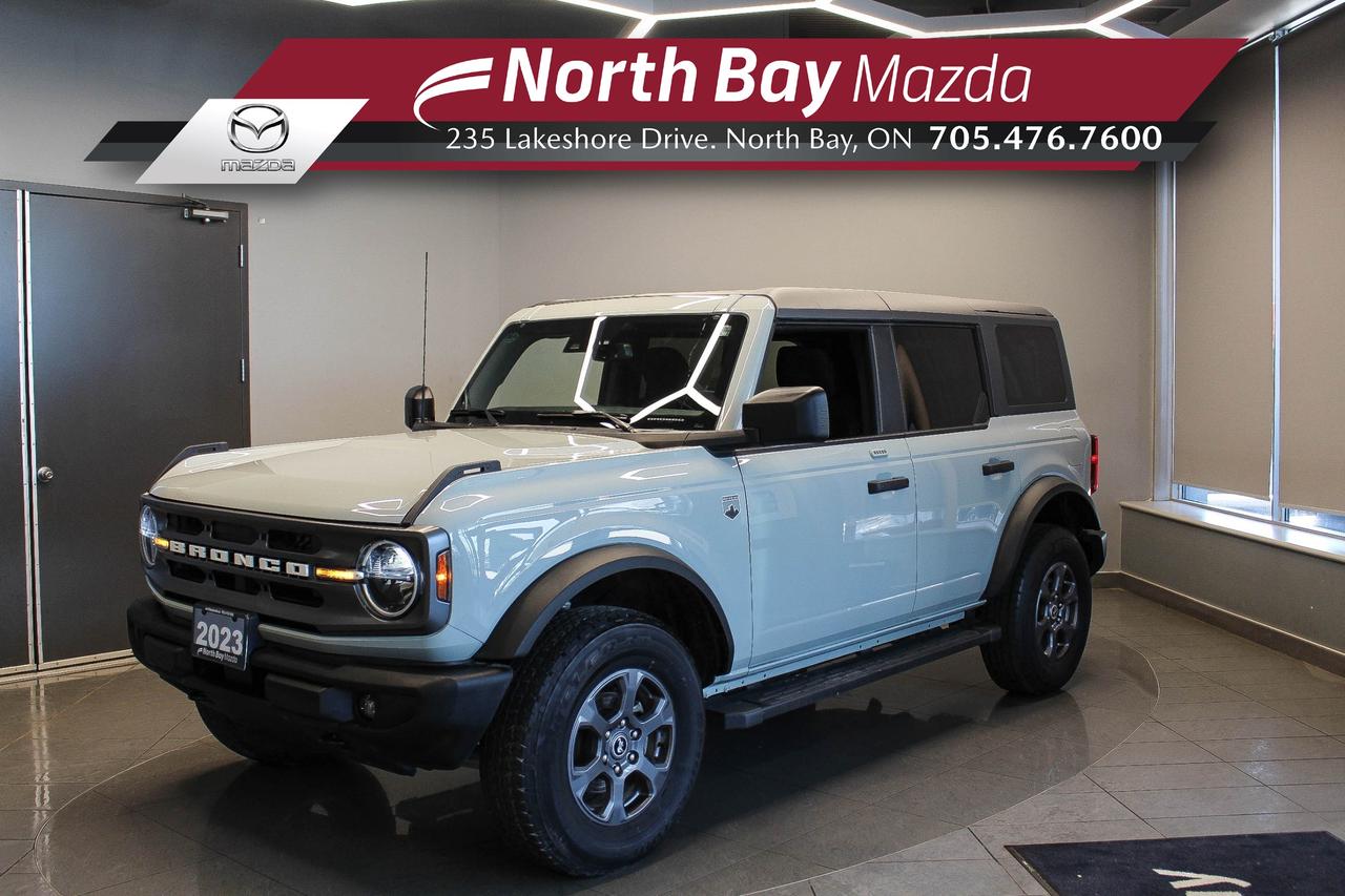 The 2023 Ford Bronco is built for people who dont just want an SUV, they want something with personality. With its rugged styling, removable roof and doors, and true 4x4 capability, this Bronco is just as comfortable on a back road as it is pulling up downtown. FEATURES: 4X4, cloth seating, leather-wrapped steering wheel, heated front seats, remote start, 8-inch touchscreen display, Apple CarPlay and Android Auto, SYNC 4 infotainment system, Bluetooth connectivity, G.O.A.T. (Goes Over Any Type of Terrain) drive modes, HOSS off-road suspension system, removable doors and roof, cruise control. 

Why Youll Want to Buy from North Bay Mazda? *The Clubhouse Commitment Pre-Owned Vehicle Program provides you with additional coverage for things such as the 3-year Tire and Rim Coverage, The Clubhouse Powertrain Warranty, coverage for The Little Things like battery, wiper, and bulb replacement, 3- year anti-theft protection to give you the ultimate peace of mind when purchasing a pre-owned vehicle. Clubhouse Commitment is an optional coverage which 
can be purchased at time of sale for a $699 value. Pre-Owned Vehicle purchases are subject to 
an adjusted price when purchasing with cash. You are eligible for Finance Pricing with a maximum down payment of 15% of listed finance price. Contact us for more details. * Our certified vehicles go through a 120-point Clubhouse Certified Used Vehicle Inspection, and we will provide the CarFax vehicle history documents as well as any available service history. * We competitively price our vehicles below the market average which means that we have already done all the market research for you. Rest assured that you are getting the best deal possible. * We have automotive financial experts who are experienced in dealing with all levels of credit challenges. We also work with all major banks and third-party lenders daily so we are confident that we can get you the best rate available. * As a premier New and Pre-Owned vehicle 
dealership, we pride ourselves on a superior customer experience and a lifetime of customer care. We are conveniently located at 235 Lakeshore Drive, in North Bay, Ontario. If you cant make it to us, we can accommodate you! Call us today at 705-476-7600 to come in and see this vehicle!