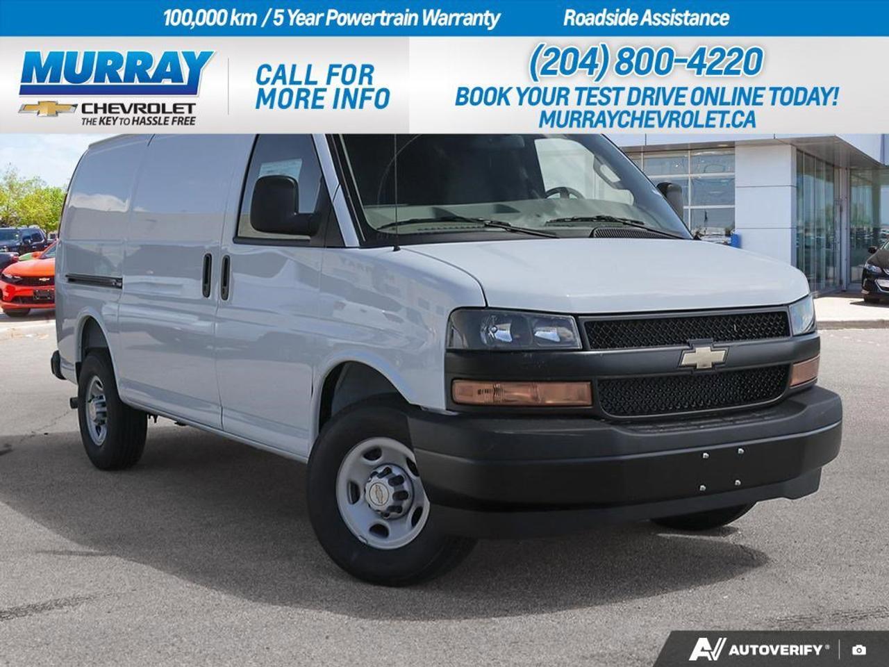 *ENGINE 4.3L V6* *LPO BLUETOOTH PHONE CONNECTION KIT* *TRANSMISSION 8-SPEED AUTOMATIC*  Experience the robust performance and reliability of the 2026 Chevrolet Express Cargo Van, now available in Winnipeg. This full-size cargo van is equipped with a powerful Gas V6 4.3L engine, delivering an impressive 276 horsepower and 298 lb-ft of torque. Perfect for business needs, the van features an 8-speed automatic transmission with electronic control, overdrive, and a tow/haul mode, ensuring smooth and efficient driving.  The Express Cargo Van prioritizes driver convenience and safety with a Remote Vehicle Starter System, Side Blind Zone Alert, and a Rear Park Assist. The Driver Convenience Package adds a Tilt-Wheel and cruise control for a more comfortable ride, while the Bluetooth Phone Connection Kit allows seamless calling and music streaming through the in-vehicle radio.  Inside, youll find front bucket seats with custom cloth trim and a swing-out storage bin console, complemented by a Remote Keyless Entry system with two transmitters for added security. With its Summit White exterior, sliding passenger-side door, and heavy-duty locking rear differential, the Chevrolet Express Cargo Van is designed to meet your professional demands with style and durability.  Dealer Permit #1740