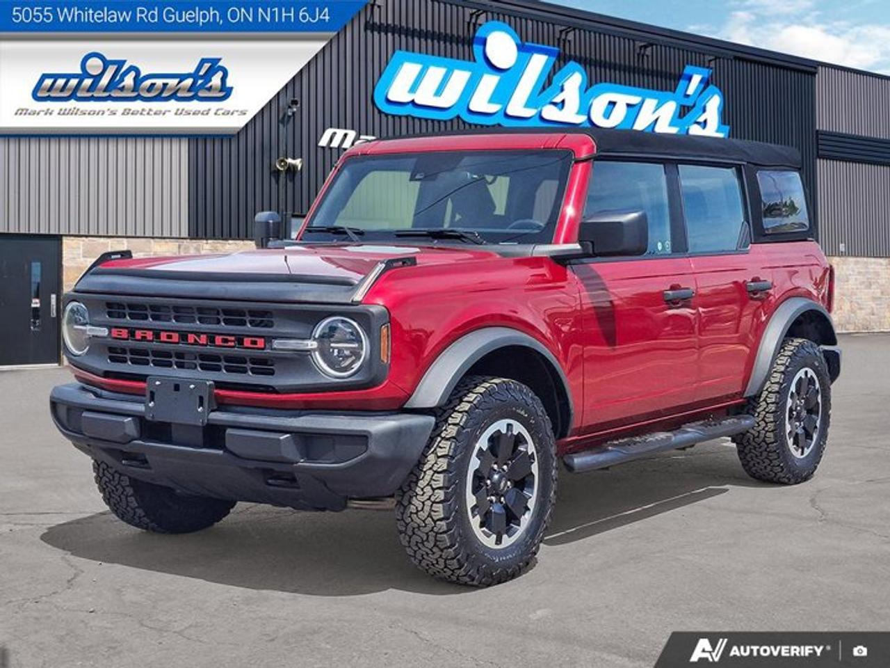 Check out this certified 2021 Ford Bronco Base4-Dr 4X4 | Auto | CarPlay + Android | Rear Camera | and More !. Its Automatic transmission and 2.3 L engine will keep you going. This Ford Bronco comes equipped with these options: Reverse Camera, Air Conditioning, Tilt Steering Wheel, Steering Radio Controls, Power Windows, Power Locks, Traction Control, Power Mirrors, Android Auto / Apple CarPlay, and 4X4. Stop by and visit us at Mark Wilsons Better Used Cars, 5055 Whitelaw Road, Guelph, ON N1H 6J4.MASSIVE SELECTION: 500+ vehicles in ONE LOCATION, all Live Market Priced for the best value!STRAIGHTFORWARD & TRANSPARENT PRICING: Our Advertised Price INCLUDES:Safety Certification! (No separate certification fee upcharge).FREE Carfax History Report!NO upcharge for paying cash!CONFIDENCE & PEACE OF MIND: 30-Day/3,000 km Warranty INCLUDED! Plus a 5-Day Exchange Privilege!*EASY FINANCING: Better-than-bank rates, $0 Down, and 3 Months No Payments available OAC. BAD CREDIT APPROVED HERE!WE BUY CARS: Get Top Dollar for your trade, or sell us your vehicle for CASH even if you dont buy ours!www.shopwilsons.comAn Honest, Transparent Buying Experience. Trusted in business since 1961!(Cash Prices Exclude HST and Licensing Fees only.)