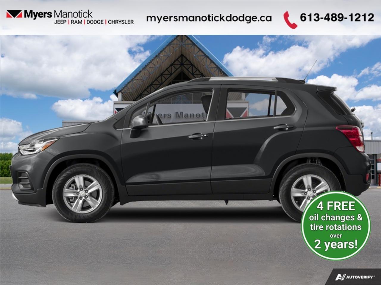 <b>Remote Start,  Apple CarPlay,  Android Auto,  Aluminum Wheels,  Steering Wheel Audio Control!</b><br> <br>  Compare at $15728 - Our Price is just $15270! <br> <br>For a roomy, well-rounded compact crossover, this efficient Chevy Trax is a competitive player. This 2019 Chevrolet Trax is fresh on our lot in Manotick. <br> <br>The Chevy Trax is a small SUV thats larger than life. This Trax brings good looks and street smarts together in a vehicle built for active city life. Athletic and contemporary styling helps you make an entrance wherever you go and its comfortable interior takes the edge off the daily commute by adding a little more fun to every trip. This SUV has 121,350 km. Its Nightfall Grey Metallic in colour. It has an Automatic transmission and is powered by a 138HP 1.4L 4 Cylinder Engine. <br> <br> Our Traxs trim level is LT. Upgrading to this Trax LT is a great choice as it comes very well equipped with signature LED accents lights, a remote engine start, air conditioning, cruise control, aluminum wheels, a color touchscreen featuring Apple CarPlay and Android Auto, 4G WiFi capability, StabiliTrak electronic stability control, power adjustable side mirrors, a 60/40 split folding rear bench seat, Chevrolet Connected Access, flat folding front passenger seat, a rear view camera, remote keyless entry and steering wheel mounted audio controls. This vehicle has been upgraded with the following features: Remote Start, Apple CarPlay, Android Auto, Aluminum Wheels, Steering Wheel Audio Control, 4G WiFi, Remote Keyless Entry.<br> <br>To apply right now for financing use this link: <a href=https://CreditOnline.dealertrack.ca/Web/Default.aspx?Token=3206df1a-492e-4453-9f18-918b5245c510&Lang=en target=_blank>https://CreditOnline.dealertrack.ca/Web/Default.aspx?Token=3206df1a-492e-4453-9f18-918b5245c510&Lang=en</a><br><br> <br/><br> Buy this vehicle now for the lowest weekly payment of <b>$58.35</b> with $0 down for 84 months @ 9.99% APR O.A.C. ( Plus applicable taxes -  and licensing fees   ).  See dealer for details. <br> <br>If youre looking for a Dodge, Ram, Jeep, and Chrysler dealership in Ottawa that always goes above and beyond for you, visit Myers Manotick Dodge today! Were more than just great cars. We provide the kind of world-class Dodge service experience near Kanata that will make you a Myers customer for life. And with fabulous perks like extended service hours, our 30-day tire price guarantee, the Myers No Charge Engine/Transmission for Life program, and complimentary shuttle service, its no wonder were a top choice for drivers everywhere. Get more with Myers! <br>*LIFETIME ENGINE TRANSMISSION WARRANTY NOT AVAILABLE ON VEHICLES WITH KMS EXCEEDING 140,000KM, VEHICLES 8 YEARS & OLDER, OR HIGHLINE BRAND VEHICLE(eg. BMW, INFINITI. CADILLAC, LEXUS...)<br> Come by and check out our fleet of 30+ used cars and trucks and 50+ new cars and trucks for sale in Manotick.  o~o