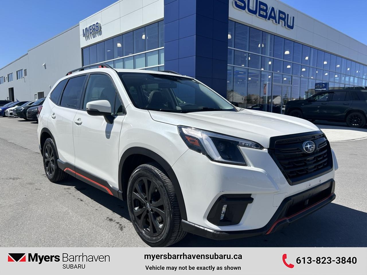 <b>Sunroof,  Power Liftgate,  Heated Steering Wheel,  Climate Control,  Aluminum Wheels!</b><br> <br> With modern technology and ultra comfortable interior, this Subaru Forester is filled with the latest infotainment and convenience features. This 2024 Subaru Forester is fresh on our lot in Nepean. <br> <br>The Subaru Forester brings more convenience and versatility to your daily life with durable and quality materials, a driver focused cockpit and incredible off-road capability. With a well-engineered suspension that securely hugs the road and an impressive suite of driver assistance packages, the safety of you and your family is second to none. This SUV has 45,918 km. Its nice in colour and is completely accident free based on the <a href=https://vhr.carfax.ca/?id=7oAQiwDuxhIJImbi2BhkPqY6n5pMvhyE target=_blank>CARFAX Report</a>. It has an Automatic transmission and is powered by a 182HP 2.5L 4 Cylinder Engine. <br> <br> Our Foresters trim level is Sport. This Forester Sport features gunmetal-finished 5-spoke aluminum wheels, switchable drive modes, an express open/close dual-panel glass sunroof, a power liftgate for rear cargo access, dual-zone climate control, and proximity keyless entry with push button start. The upgrades continue, with power adjustable heated front seats with lumbar support, a heated leather steering wheel, adaptive cruise control, towing equipment with trailer sway control, roof rack rails, LED headlights with automatic high beams, and 60-40 folding split-bench rear seats for extra cargo versatility. Stay connected on the road via a larger 8-inch touchscreen infotainment system with Apple CarPlay, Android Auto, integrated steering wheel audio controls, and SiriusXM satellite radio, as well as Subaru STARLINK services. Safety features include Subaru EyeSight with Pre-Collision Braking, Lane Keep Assist and Lane Departure Warning, rear/side vehicle detection, forward and rear collision alert, driver monitoring alert, and a back-up camera with a washer. This vehicle has been upgraded with the following features: Sunroof, Power Liftgate, Heated Steering Wheel, Climate Control, Aluminum Wheels, Heated Seats, Apple CarPlay.<br> <br>To apply right now for financing use this link: <a href=https://www.myersbarrhavensubaru.ca/quick-approval/ target=_blank>https://www.myersbarrhavensubaru.ca/quick-approval/</a><br><br> <br/><br><br> The Myers name has been synonymous with first-rate automotive service and products for over 80 years in Ottawa; we are happy to welcome you here to <b> Myers Barrhaven Subaru </b> the unbeatable Subaru dealer in Ottawa and the National Capital Region. Serving drivers as the premier Subaru dealership near Kanata, Orléans, Gatineau, QC and Vanier region, we offer a wide range of new and used offerings from Subaru. If youre in the market for a full range of Subaru cars and Subaru SUVs for sale in Ottawa. </br> o~o