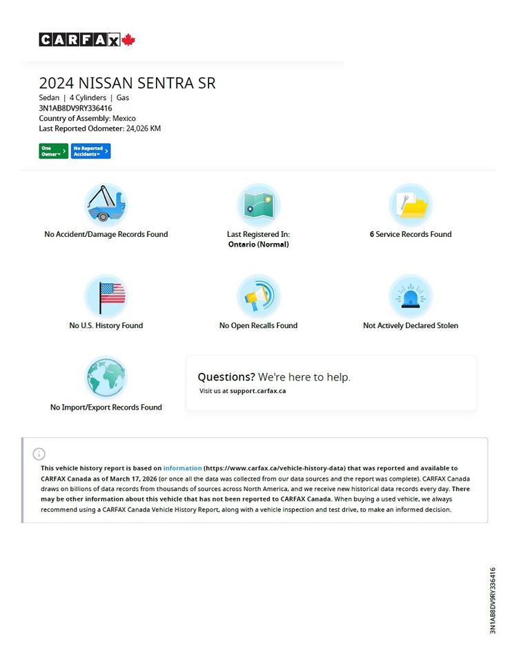 2024 Nissan Sentra SR+Roof+Safety Shield 360+New Brakes+CLEAN CARFAX Photo7