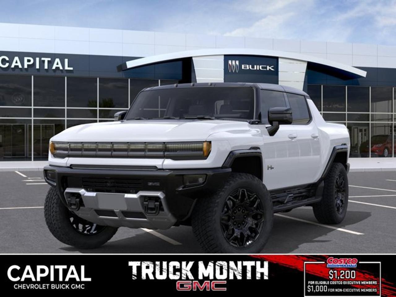 This GMC HUMMER EV Pickup boasts a Electric engine powering this Automatic transmission. 3 YEARS SIRIUSXM, 2X PREFERRED EQUIPMENT GROUP includes standard equipment, Wireless Phone Charging (Not compatible with all phones. Compliant batteries include QI and PMA technologies. Reference Mobile devices manual to confirm what type of battery it uses.).* This GMC HUMMER EV Pickup Features the Following Options *Wipers, 3 front intermittent, Rainsense, Windows, remote Express-Down, front and rear door windows, Window, rear side, solar absorbing, privacy tinting, Window, Power Rear Drop Glass, Window, front side, solar absorbing, Wi-Fi Hotspot capable (Terms and limitations apply. See onstar.ca or dealer for details.), USB Ports, rear, dual, charge-only, USB Ports, 2 (first row) located on console, Universal Home Remote, Transmission, none (electric drive unit).* Stop By Today *A short visit to Capital Chevrolet Buick GMC Inc. located at 13103 Lake Fraser Drive SE, Calgary, AB T2J 3H5 can get you a dependable HUMMER EV Pickup today!