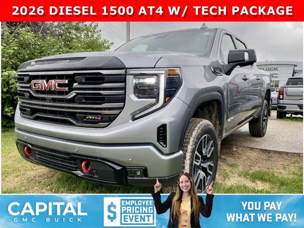 Dont miss out on this limited production Sierra 1500 AT4 DIESEL... Fully Equipped with the Technology Package, Heated and Cooled Bucket Seats, Heated Rear Seats, Heated Steering, 360 CAM, 15 Heads-up Display, Rear Streaming Camera Mirror, Power Sunroof, Wireless Charger, Dual Exhaust, 2 Inch Factory Lift and so much more... This rare truck can be yours so CALL NOWAsk for the Internet Department for more information or book your test drive today! Text 507-585-4395 for fast answers at your fingertips!AMVIC Licensed Dealer - Licence Number B1044900