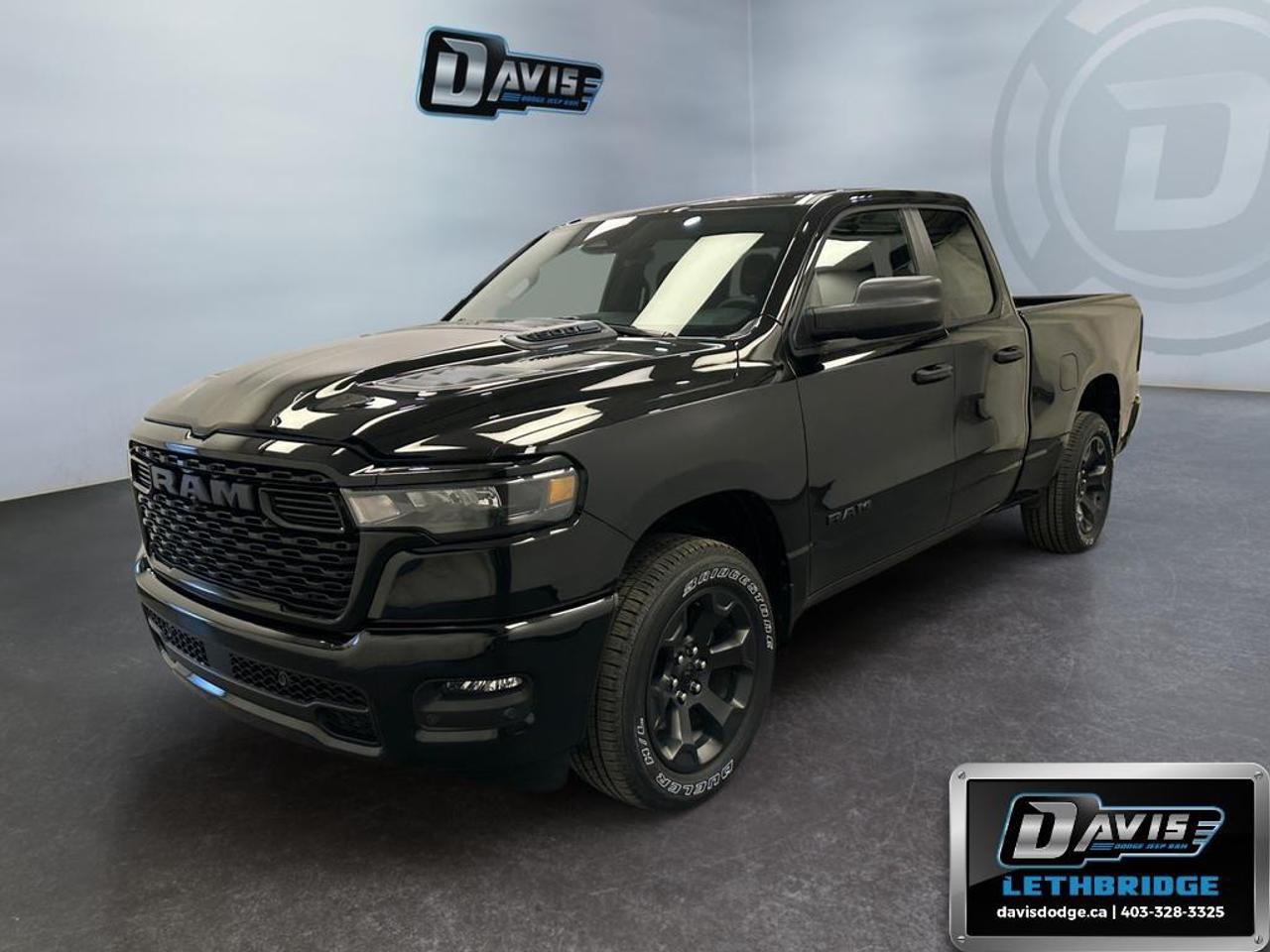 <p><strong>2026 Ram 1500 Express 4x4 Quad Cab 6'4" Box</strong> in stunning Diamond Black Crystal Pearl offers an outstanding blend of rugged capability and sophisticated styling. Its powerful 4x4 drivetrain ensures superior handling and confidence on any terrain.</p> <p><strong>Exterior Features:</strong></p> <ul><li>Diamond Black Crystal Pearl finish</li><li>Black Grille with Body-Colour Surround</li><li>Body-Colour Front and Rear Bumpers</li><li>Front LED Fog Lamps</li><li>Alloy Wheels</li><li>Rear Power Sliding Window</li><li>Rear Wheelhouse Liners</li></ul> <p><strong>Interior Features:</strong></p> <ul><li>Luxurious Black Interior Accents</li><li>Rear 60/40 Folding Seat</li><li>Front Centre Seat Cushion Storage</li><li>Front & Rear Floor Mats</li><li>Front Seatback Map Pockets</li><li>Remote Start for convenience</li></ul> <p><strong>Technology & Safety Features:</strong></p> <ul><li>ENGINE: 3.6L Pentastar VVT V6 w/eTorque</li><li>TRANSMISSION: 8-Speed Automatic</li><li>6-Month SiriusXM Radio Service</li><li>Bluetooth Connection and Smart Device Integration</li><li>Wi-Fi Hotspot</li><li>Backup Camera and Parking Sensors</li><li>Adaptive Cruise Control and Lane Assist</li><li>Heated Mirrors and Brake Assist</li><li>Keyless Entry and Power Windows</li></ul> <p>Perfect for those seeking a robust truck with modern conveniences and technology. Contact Davis Dodge Lethbridge to learn more about this impeccable new Ram 1500 Express and take it for a test drive today!</p>