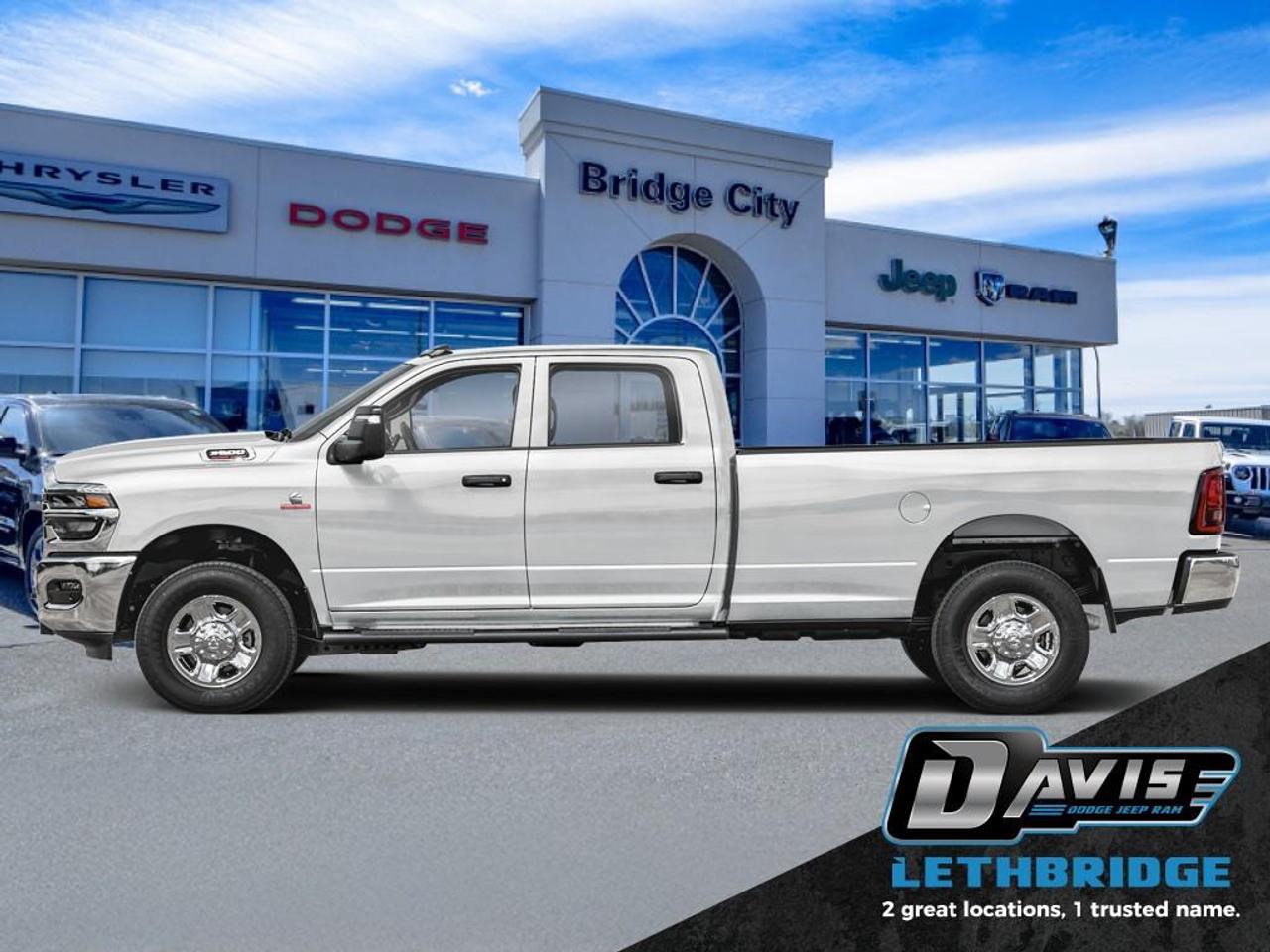 <b>Navigation, Heated Seats, Blind Spot Detection, Remote Start, Heated Steering Wheel!</b><br /> <br /> <br /> <br />Get the job done in comfort and style in this extremely capable Ram 3500 . <br /> <br />Endlessly capable, this 2026 Ram 3500 pulls out all the stops, and has the towing capacity that sets it apart from the competition. On top of its proven Ram toughness, this Ram 3500 has an ultra-quiet cabin full of amazing tech features that help make your workday more enjoyable. Whether you're in the commercial sector or looking for serious recreational towing rig, this impressive 3500 is ready for anything that you are.<br /> <br />This Bright White sought after diesel Crew Cab 4X4 pickup has an Automatic transmission and is powered by a Cummins 430HP 6.7L Straight 6 Cylinder Engine. <br /> <br /> Our 3500's trim level is Laramie. This trim rewards you with heated front seats with lumbar support, a heated steering wheel and remote engine start. Also standard include class V tow equipment with a hitch, brake controller and trailer sway control, heated power-adjustable and power-extendable trailer style mirrors, heavy duty suspension, 4G LTE mobile hotspot internet access, adaptive cruise control, a 10-speaker Alpine audio system, and an upgraded 12-inch infotainment screen powered by Uconnect 5, with inbuilt navigation, Apple CarPlay and Android Auto. Safety features also include blind spot and cross path detection, ParkSense front and rear parking sensors, forward collision warning and front collision mitigation. This vehicle has been upgraded with the following features: Navigation, Heated Seats, Blind Spot Detection, Remote Start, Heated Steering Wheel, Power Mirrors, ParkSense.<br /><br /> <br />To apply right now for financing use this link: <a href=https://lethbridge.davisdodge.ca/free-credit-check/ target=_blank rel=nofollow noopener noreferrer>https://lethbridge.davisdodge.ca/free-credit-check/</a><br /><br /> <br /><br />As a premier Chrysler, Dodge, Jeep and RAM dealership, Davis Dodge proudly offers an extensive selection of new and used vehicles to meet every drivers needs. Customers across Lethbridge, Fort Macleod, Taber, Claresholm, Coaldale, and beyond trust us for daily vehicle specials, certified service and parts, and a seamless online inventory experience. <br /><br /> With competitive financing options and expert support, we make car buying easy and enjoyable. <br /><br /> Ready to hit the road? Schedule your test drive today at Davis Dodge, your trusted Chrysler, Dodge, Jeep and RAM dealer in Lethbridge, Alberta.<br /><br /> Vehicle pricing offer shown expires 2026-04-30. <br /> Come by and check out our fleet of 70+ used cars and trucks and 110+ new cars and trucks for sale in Lethbridge. o~o