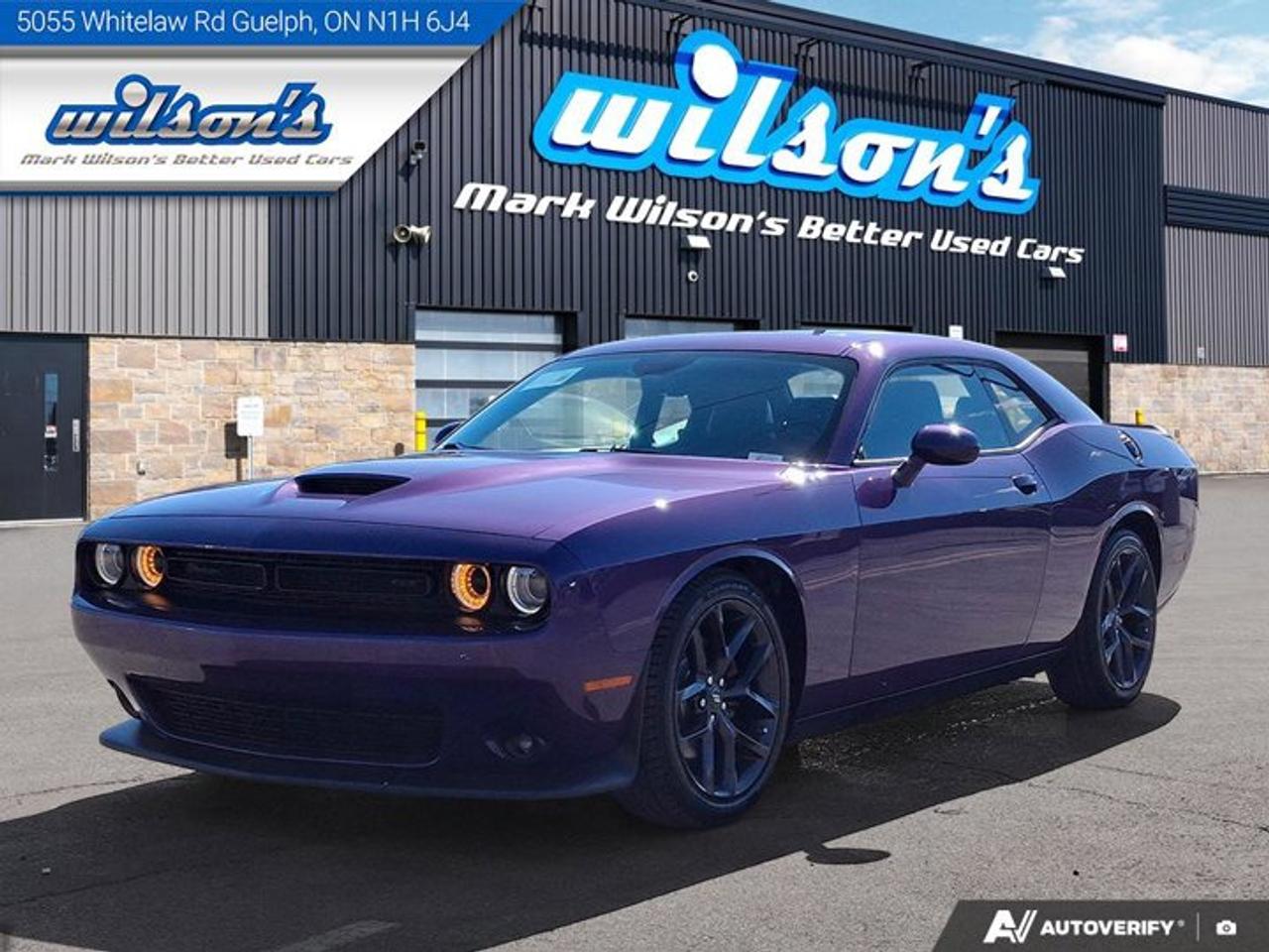 Come see this certified 2023 Dodge Challenger GT Plus | Sunroof | Cooled + Heated Seats | Alpine Audio | Heated Wheel | Blacktop Pkg | and More !. Its Automatic transmission and 3.6 L engine will keep you going. This Dodge Challenger has the following options: Sunroof, Reverse Camera, Heated Steering Wheel, Alpine Stereo, Air Conditioning, Air Conditioned Seats, Heated Seats, Tilt Steering Wheel, Steering Radio Controls, and Power Windows. Stop by and visit us at Mark Wilsons Better Used Cars, 5055 Whitelaw Road, Guelph, ON N1H 6J4.MASSIVE SELECTION: 500+ vehicles in ONE LOCATION, all Live Market Priced for the best value!STRAIGHTFORWARD & TRANSPARENT PRICING: Our Advertised Price INCLUDES:Safety Certification! (No separate certification fee upcharge).FREE Carfax History Report!NO upcharge for paying cash!CONFIDENCE & PEACE OF MIND: 30-Day/3,000 km Warranty INCLUDED! Plus a 5-Day Exchange Privilege!*EASY FINANCING: Better-than-bank rates, $0 Down, and 3 Months No Payments available OAC. BAD CREDIT APPROVED HERE!WE BUY CARS: Get Top Dollar for your trade, or sell us your vehicle for CASH even if you dont buy ours!www.shopwilsons.comAn Honest, Transparent Buying Experience. Trusted in business since 1961!(Cash Prices Exclude HST and Licensing Fees only.)