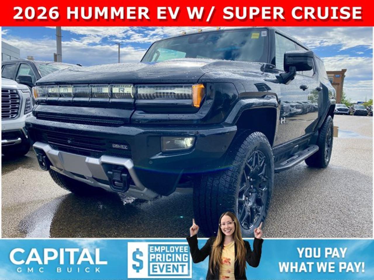 Dont miss out on this 2026 Hummer EV! Fully equipped with cool features like CrabWalk mode, 4-wheel steering, Air Ride Suspension, Heated and Cooled Seats, Heated Steering, Rear Streaming Camera Mirror, 360 CAM, Heated Rear Seats and so much more! Ask about our incredible 2-year lease rates....Ask for the Internet Department for more information or book your test drive today! Text 507-585-4395 for fast answers at your fingertips!AMVIC Licensed Dealer - Licence Number B1044900