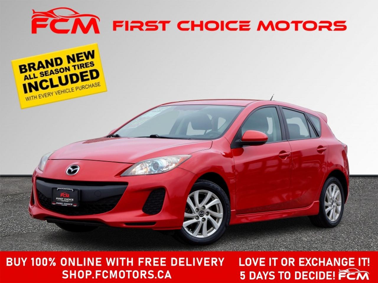 ** ** SPECIAL LIMITED TIME OFFER ** ** PURCHASE ANY VEHICLE THIS WEEK AND RECEIVE 4 BRAND-NEW ALL-SEASON TIRES AT NO ADDITIONAL COST!!! DON   T MISS THIS EXCLUSIVE CHANCE TO UPGRADE YOUR RIDE AND STAY PREPARED FOR ANY WEATHER!!! <br><br>EXCITING NEWS FROM FIRST CHOICE MOTORS! Our brand-new online showroom is now open to the public, bringing the ultimate car shopping experience right to your fingertips! Enjoy a 100% online car shopping experience, with over 500 certified vehicles in stock, comprehensive protection plans, and thousands of new auto parts & accessories available! Plus, for a limited time, were offering FREE deliveries across Ontario on all vehicle purchases! Dont miss out   visit Shop.fcmotors.ca to find and upgrade your perfect vehicle today!<br><br>Welcome to First Choice Motors, the largest car dealership in Toronto of pre-owned cars, SUVs, and vans priced between $5000-$15,000. With an impressive inventory of over 300 vehicles in stock, we are dedicated to providing our customers with a vast selection of affordable and reliable options. <br><br>Were thrilled to offer a used 2013 Mazda MAZDA3 GS Skyactiv, red color with 199,000km (STK#9721) This vehicle was $8490 NOW ON SALE FOR $7990. It is equipped with the following features:<br>- Automatic Transmission<br>- Hatchback<br>- Heated seats<br>- Bluetooth<br>- Alloy wheels<br>- Power windows<br>- Power locks<br>- Power mirrors<br>- Air Conditioning<br><br>At First Choice Motors, we believe in providing quality vehicles that our customers can depend on. All our vehicles come with a 36-day guarantee on all safety related items. We also offer additional warranty options up to 5 years for our customers who want extra peace of mind.<br><br>Furthermore, all our vehicles are sold fully certified with brand new brakes rotors and pads, a fresh oil change, and brand new set of all-season tires installed & balanced. You can be confident that this car is in excellent condition and ready to hit the road.<br><br>At First Choice Motors, we believe that everyone deserves a chance to own a reliable and affordable vehicle. Thats why we offer financing options with low interest rates starting at 7.9% O.A.C. Were proud to approve all customers, including those with bad credit, no credit, students, and even 9 socials. Our finance team is dedicated to finding the best financing option for you and making the car buying process as smooth and stress-free as possible.<br><br>Our dealership is open 7 days a week to provide you with the best customer service possible. We carry the largest selection of used vehicles for sale under $9990 in all of Ontario. We stock over 300 cars, mostly Hyundai, Chevrolet, Mazda, Honda, Volkswagen, Toyota, Ford, Dodge, Kia, Mitsubishi, Acura, Lexus, and more. With our ongoing sale, you can find your dream car at a price you can afford. Come visit us today and experience why we are the best choice for your next used car purchase!<br><br>All prices include $22.00 OMVIC Fee.  Excludes, license plates, ownership registration and ONTARIO HST (13%)<br>*No Credit Card payments can be accepted for Vehicle Purchases*