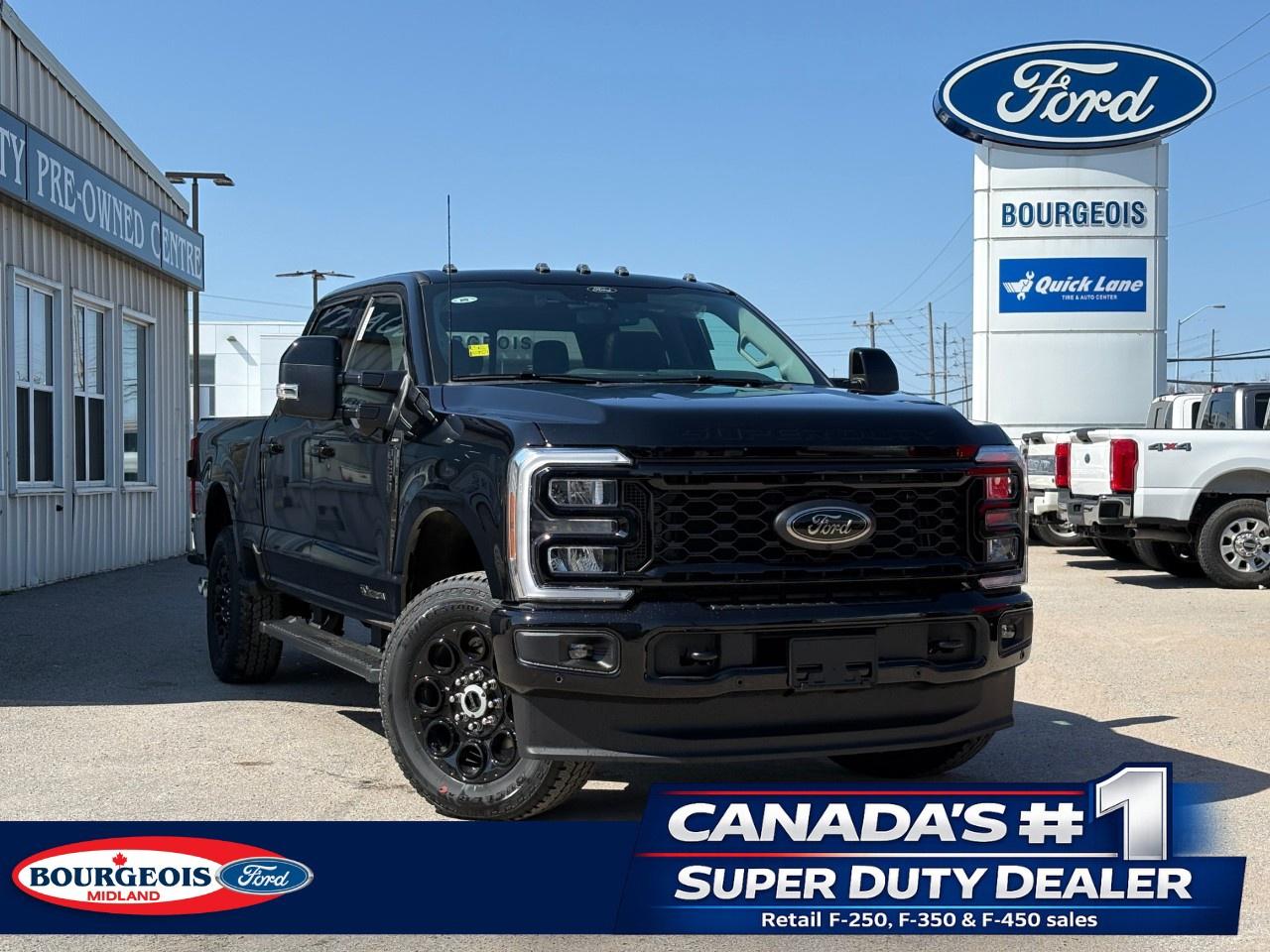 <p>Get ready to take on any challenge with the 2026 Ford Super Duty F-250 SRW LARIAT in striking Black. This truck features a versatile 4×4 drivetrain, making it supremely capable in any driving condition. Its rugged capability doesn't compromise handling or comfort, offering the perfect blend for any truck enthusiast.</p> <p>The exterior's bold Black color enhances its commanding presence on the road. Inside, you'll find a refined Black interior, teeming with style and comfort. This LARIAT trim is adorned with premium touches such as heated mirrors and a heated steering wheel, perfectly paired with heated and cooled front seats that ensure a comfortable ride no matter the season. </p> <p>This modern marvel integrates cutting-edge technology, including a Bluetooth connection, smart device integration, and a Wi-Fi hotspot to keep you and your passengers connected during every journey. Safety and driver assistance features such as brake assist and cruise control add an extra layer of confidence to each drive.</p> <p>This is the ideal vehicle for those who visit the worksite during the week and adventure on the weekends. Contact our dealership today to learn more about this capable and luxurious powerhouse. Experience the power of the 2026 Ford Super Duty for yourself and see where the road takes you.</p> <p><span style=color:rgb( 58 , 80 , 95 )>The discount shown on vehicle represents the </span><u>Cash Purchase</u><span style=color:rgb( 58 , 80 , 95 )> discount and is inclusive of all non-stackable and stackable cash purchase discounts from Ford of Canada and Bourgeois Motors Ltd. and is offered in lieu of sub-vented lease or finance rates. To get details on current discounts applicable to this and other vehicles in our inventory for Lease and Finance customer, see a member of our team. All offers for lease or finance are On Approved Credit (OAC).While every effort is made to ensure the accuracy of discounts and programs, programs are subject to change without notice </span><span style=color:rgb( 119 , 119 , 119 )>and may not be accurate or completely current. While every reasonable effort is made to ensure the accuracy of this data, we are not responsible for any errors or omissions contained on these pages.</span></p> <p><strong>Why Choose the Bourgeois Auto Group?</strong></p><p>For 80 years, Bourgeois Auto Group has been delivering exceptional automotive experiences. Our factor trained teams work to ensure you receive the shopping experience you deserve; whether you're looking for a new or new-to-you vehicle.</p><p>Shop 24/7 with our online showroom and chat service, ensuring convenience every step of the way. No hidden fees, full disclosure, and every pre-owned vehicle comes with a Carfax® report for peace of mind.</p><p>We offer a wide selection of pre-owned vehicles, all competitively priced using real-time market data. Get the best deal on your purchase and trade-in with our free Live Market Analysis report.</p><p>Looking to sell your car? We buy any make or modelno purchase required. Our simple to use online trade valuation tool will provide you with a clear, transparent selling experience whether you buy our car or not.</p><p>Backed by hundreds dedicated employees across 4 convenient locations, were here to meet all your automotive needs. Visit us in Midland or Parry Sound and explore our inventory or schedule your next service today.</p> <p><strong>Financing Your Next Vehicle with Bourgeois Motors Ford in Midland:</strong></p><p>At Bourgeois Motors Ford, we make financing your next vehicle simple and stress-free! Our team works with trusted lenders to find flexible options tailored to your budget. Drive away with confidenceapply today!</p><p>Take advantage of our online pre-qualification tool, backed by Equifax and TD Bank to find the payment that works for you. Simply <a href=https://www.bourgeoismotors.com/free-credit-check/ rel=nofollow><strong>CLICK HERE</strong></a><strong> </strong>to use our secure online credit tool with no impact to your credit.</p>