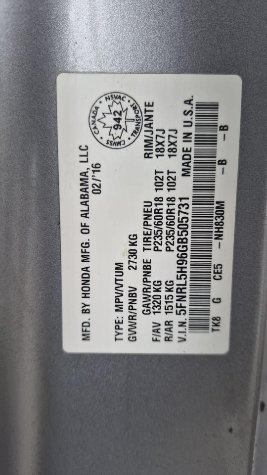 2016 Honda Odyssey Touring, WELL SERVICED, NO ACCIDENTS, AS IS Photo