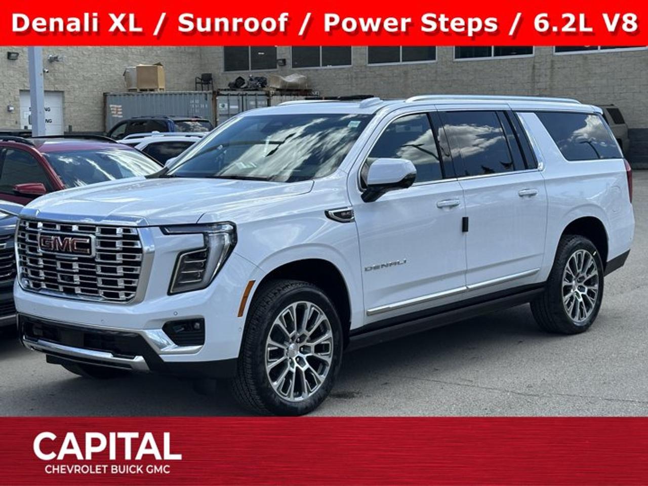 This GMC Yukon XL delivers a Gas V8 6.2L/ engine powering this Automatic transmission. WHEELS, 22 X 9 (55.9 CM X 22.9 CM) ULTRA-BRIGHT MACHINED AND PAINTED MIDNIGHT SILVER with laser etched logo Includes (SFE) wheel locks, LPO., TRANSMISSION, 10-SPEED AUTOMATIC electronically controlled with overdrive, includes Traction Select System including tow/haul (STD), SUN & POWER STEP PACKAGE includes (C3U) power sunroof and (B3L) power-retractable assist steps with perimeter lighting.* This GMC Yukon XL Features the Following Options *LPO, FLOOR LINER PACKAGE (dealer-installed) (Includes (AAK) 1st and 2nd row premium floor liners, LPO, (RIB) 3rd row all-weather floor liners, LPO and (CAV) all-weather cargo mat, LPO.) , LPO, PREMIUM FLOOR LINERS, 1ST AND 2ND ROWS WITH BRAND BADGING (dealer-installed), LPO, ALL-WEATHER FLOOR LINERS, 3RD ROW (dealer-installed), LPO, ALL-WEATHER CARGO MAT (dealer-installed), GLACIER WHITE TRICOAT, ENGINE, 6.2L ECOTEC3 V8 with Dynamic Fuel Management, Direct Injection and Variable Valve Timing, includes aluminum block construction (420 hp [313 kW] @ 5600 rpm, 460 lb-ft of torque [624 Nm] @ 4100 rpm) (STD), ENGINE BLOCK HEATER, DENALI PREFERRED EQUIPMENT GROUP includes standard equipment, 3 YEARS SIRIUSXM SiriusXM Extended Service subscription will stop at the end of the applicable subscription period unless you decide to continue service. Plan is non-transferable and non-refundable. Service subject to the SiriusXM Customer Agreement and Privacy Policy, visit siriusxm.ca/terms to see complete terms and how to cancel which includes online methods or calling 1-888-539-7474. Some services, content and features are subject to device capabilities, an active data connection enabled in the vehicle and location availability. All fees, content and features are subject to change. Content varies by subscription plan. SiriusXM and related logos are trademarks of Sirius XM Radio Inc. and its respective subsidiaries.), Wireless Phone Charging, for portable devices.* Visit Us Today *For a must-own GMC Yukon XL come see us at Capital Chevrolet Buick GMC Inc., 13103 Lake Fraser Drive SE, Calgary, AB T2J 3H5. Just minutes away!