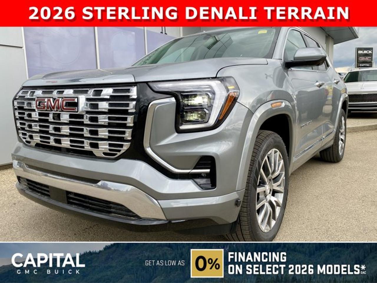 ALL-NEW 2026 GMC Terrain DENALI! It is fully loaded with Heated and Cooled Leather Seats, 360 CAM, Handsfree Liftgate, Panoramic Sunroof, Heated Rear Seats, Remote Start, Rear Camera Mirror, 15 diagonal GMC Premium Touchscreen, Wireless Charging, Adaptive Cruise Control, Power Sunroof, Heated Steering, Trailering Package, and so much more... Call now!