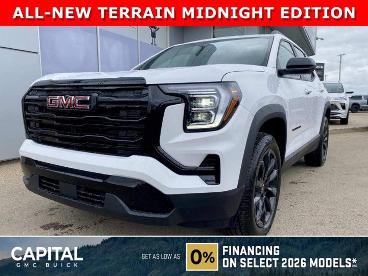 Dont miss out on this 2026 GMC Terrain Elevation MIDNIGHT EDITION! Fully equipped with amazing options like Heated Seats, Heated Steering, Remote Start, Adaptive Cruise Control, Apple CarPlay / Android Auto, Rear Park Assist, Black Wheels and Trim, and so much more... CALL NOWAsk for the Internet Department for more information or book your test drive today! Text 507-585-4395 for fast answers at your fingertips!AMVIC Licensed Dealer - Licence Number B1044900