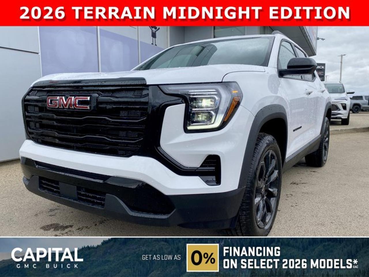 Dont miss out on this 2026 GMC Terrain Elevation MIDNIGHT EDITION! Fully equipped with amazing options like Heated Seats, Heated Steering, Remote Start, Adaptive Cruise Control, Apple CarPlay / Android Auto, Rear Park Assist, Black Wheels and Trim, and so much more... CALL NOWAsk for the Internet Department for more information or book your test drive today! Text 507-585-4395 for fast answers at your fingertips!AMVIC Licensed Dealer - Licence Number B1044900