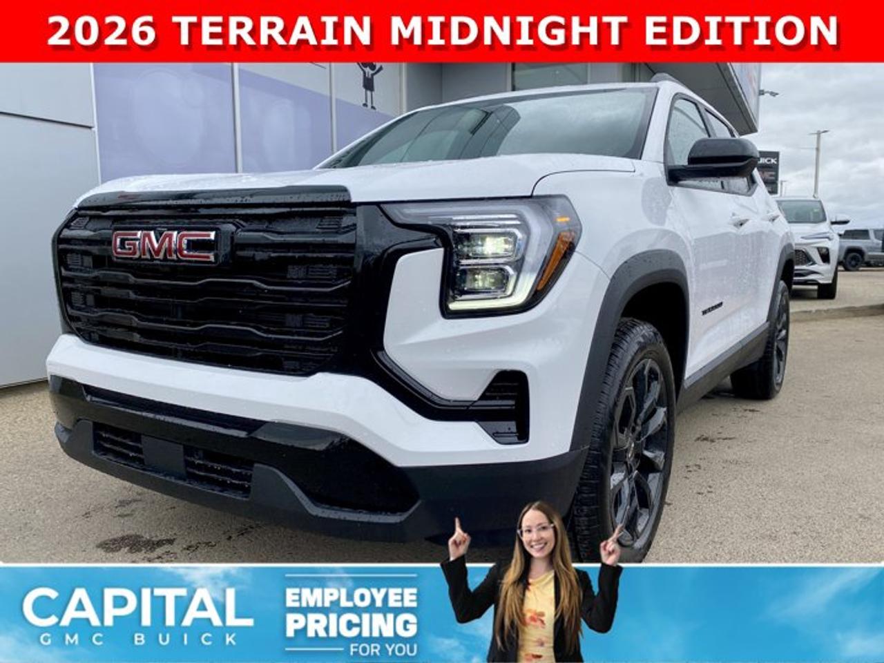 Dont miss out on this 2026 GMC Terrain Elevation MIDNIGHT EDITION! Fully equipped with amazing options like Heated Seats, Heated Steering, Remote Start, Adaptive Cruise Control, Apple CarPlay / Android Auto, Rear Park Assist, Black Wheels and Trim, and so much more... CALL NOWAsk for the Internet Department for more information or book your test drive today! Text 507-585-4395 for fast answers at your fingertips!AMVIC Licensed Dealer - Licence Number B1044900