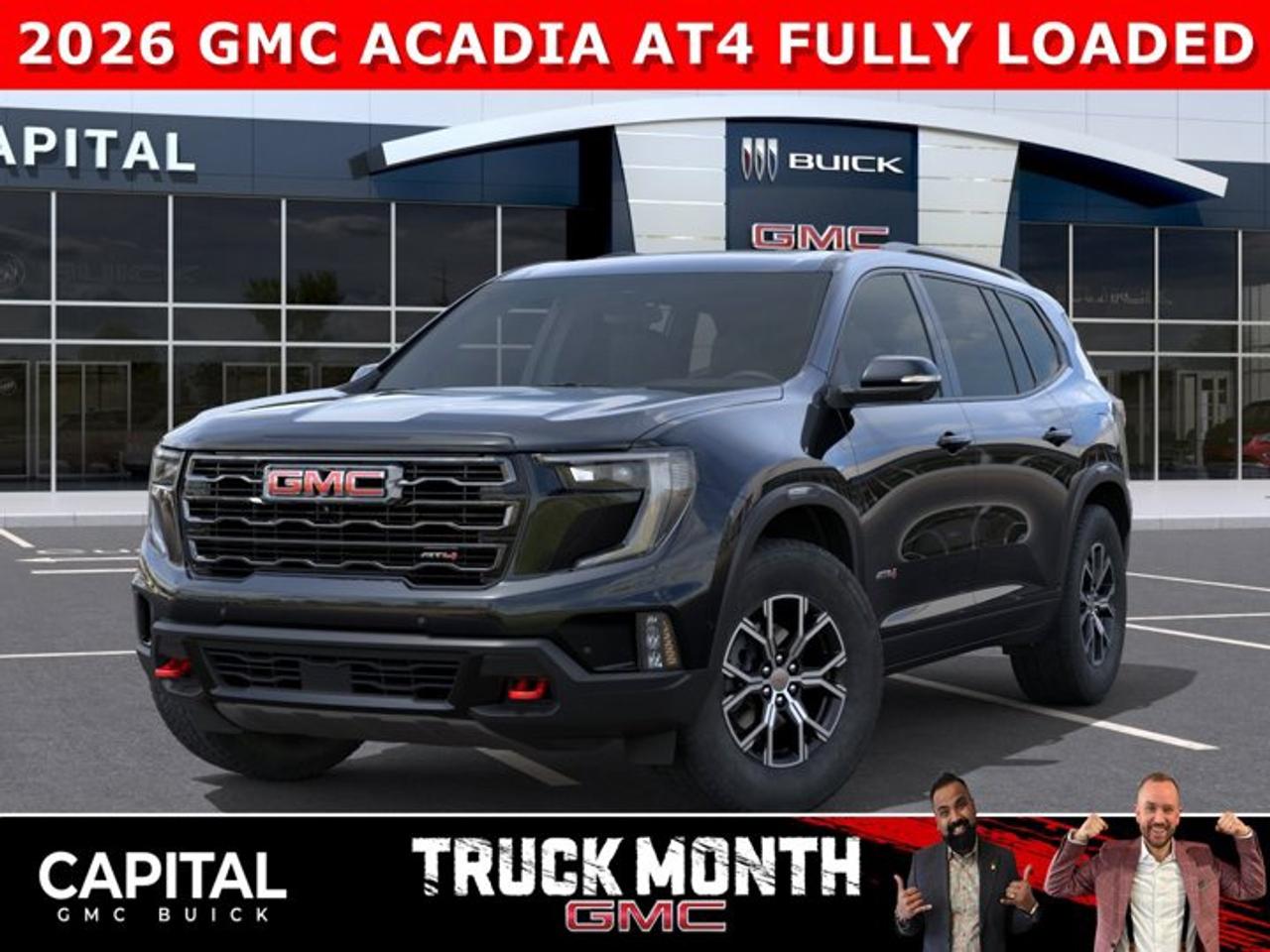 Check out this 2026 GMC Acadia AT4... Fully Loaded and equipped with Luxury Package, Heated and Cooled Seats, Heated Rear Seats, Heads-up Display, Panoramic Sunroof, Heated Steering, 3rd Row Seating, Heated Wiper Park, Trailering Package, 360 CAM, Bose 12 Speaker Sound Sytem with Subwoofer, Handsfree Power Liftgate, Adaptive Cruise Control, Rear Streaming Camera Mirror, and so much more... CALL NOWAsk for the Internet Department for more information or book your test drive today! Text 825-445-0521 for fast answers at your fingertips!AMVIC Licensed Dealer - Licence Number B1044900Disclaimer: All prices are plus taxes and include all cash credits and loyalties. See dealer for details. AMVIC Licensed Dealer # B1044900