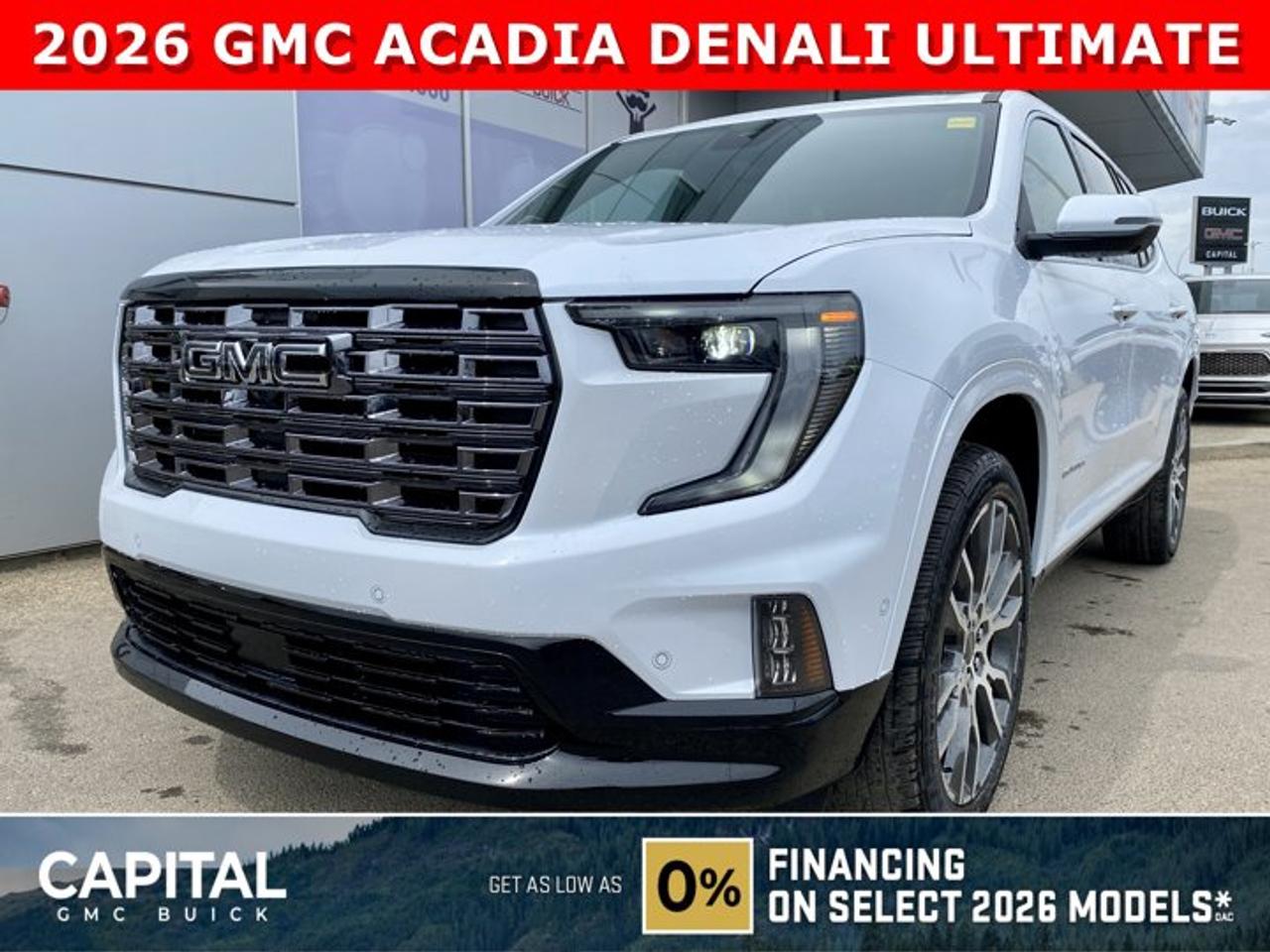 Take a look at this 2026 GMC Acadia Denali ULTIMATE! This limited production SUV comes equipped with every option including Massaging Seats, Vader Chrome, Exclusive Interior, SUPER CRUISE, 22 Inch Wheels, Rear Streaming Mirror, Cargo Liners and All-Weather Floor Liners, Heads-Up Display, 360 CAM, Heated and Cooled Seats, Heated Rear Seats, Panoramic Sunroof, Remote Start, A Massive 15 Inch touchscreen, and so much more! CALL NOW and Dont miss out...Ask for the Internet Department for more information or book your test drive today! Text 507-585-4395 for fast answers at your fingertips!AMVIC Licensed Dealer - Licence Number B1044900