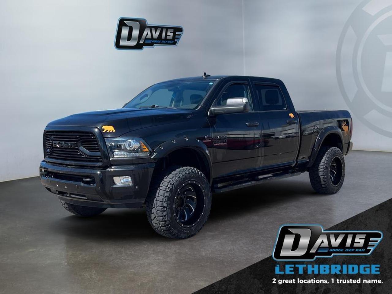 <b>Low Mileage, Leather Seats, Bluetooth, Cooled Seats, Rear View Camera, Premium Sound Package!</b><br /> <br /> This comfortable, capable Heavy Duty Ram is one heck of a muscular workhorse. This 2018 Ram 3500 is fresh on our lot in Lethbridge. <br /> <br />This 2018 Ram 3500 Heavy Duty delivers exactly what you need: superior capability and exceptional levels of comfort, all backed with proven reliability and durability. Whether you're in the commercial sector or looking at serious recreational towing and hauling, this Ram 3500 is ready for the job you put in front of it. This low mileage sought after diesel Crew Cab 4X4 pickup has just 53,280 km. Stock number 41427 is Black in colour. It has an Automatic transmission and is powered by a Cummins 385HP 6.7L Straight 6 Cylinder Engine. It may have some remaining factory warranty, please check with dealer for details. <br /> <br /> Our 3500's trim level is Laramie. The Laramie trim adds some extra class to this heavy-duty Ram. Features include leather seats which are heated and ventilated in front, a heated, leather-wrapped steering wheel with audio controls, a Uconnect 8.4 infotainment system with Bluetooth and SiriusXM, 10-speaker premium audio, a rearview camera, dual-zone automatic climate control, a universal garage door opener, chrome exterior trim, and much more. This vehicle has been upgraded with the following features: Leather Seats, Bluetooth, Cooled Seats, Rear View Camera, Premium Sound Package, Heated Seats, SiriusXM.<br /> <br />To apply right now for financing use this link: <a href=https://lethbridge.davisdodge.ca/free-credit-check/ target=_blank rel=nofollow noopener noreferrer>https://lethbridge.davisdodge.ca/free-credit-check/</a><br /><br /> <br /><br />Locally Owned & Trusted for Over 35 Years  Davis Dodge in Lethbridge, AB <br /><br /> At Davis Dodge, weve proudly served the Lethbridge community for more than 35 years, offering an unparalleled car buying experience. Dont just take our word for itour Google reviews speak volumes about our commitment to exceptional service. <br /><br /> Delivery & At-Home Test Drives: Convenient options to suit your lifestyle. <br /><br /> Flexible Financing for Everyone: Get the vehicle you need with financing solutions tailored to your situation. <br /><br /> Full Mechanical Inspections & Professional Cleaning: Every vehicle is thoroughly inspected and cleaned before it hits our lot.<br /><br /> We take all makes and models on trade and offer competitive pricing with inventory that changes daily. Whether you're shopping for a Chrysler, Dodge, Jeep, RAM, or FIAT, our AMVIC Licensed dealership makes it easy to browse, buy, and drive away.<br /><br /> Located in Lethbridge, AB, we proudly serve customers in Fort Macleod, Taber, Claresholm, and Coaldale. Shop online or visit us today to experience the best in sales, service, and selection. Standard bank rates apply; taxes are additional.<br /><br /> Vehicle pricing offer shown expires 2026-04-30. <br /> Come by and check out our fleet of 60+ used cars and trucks and 110+ new cars and trucks for sale in Lethbridge. o~o