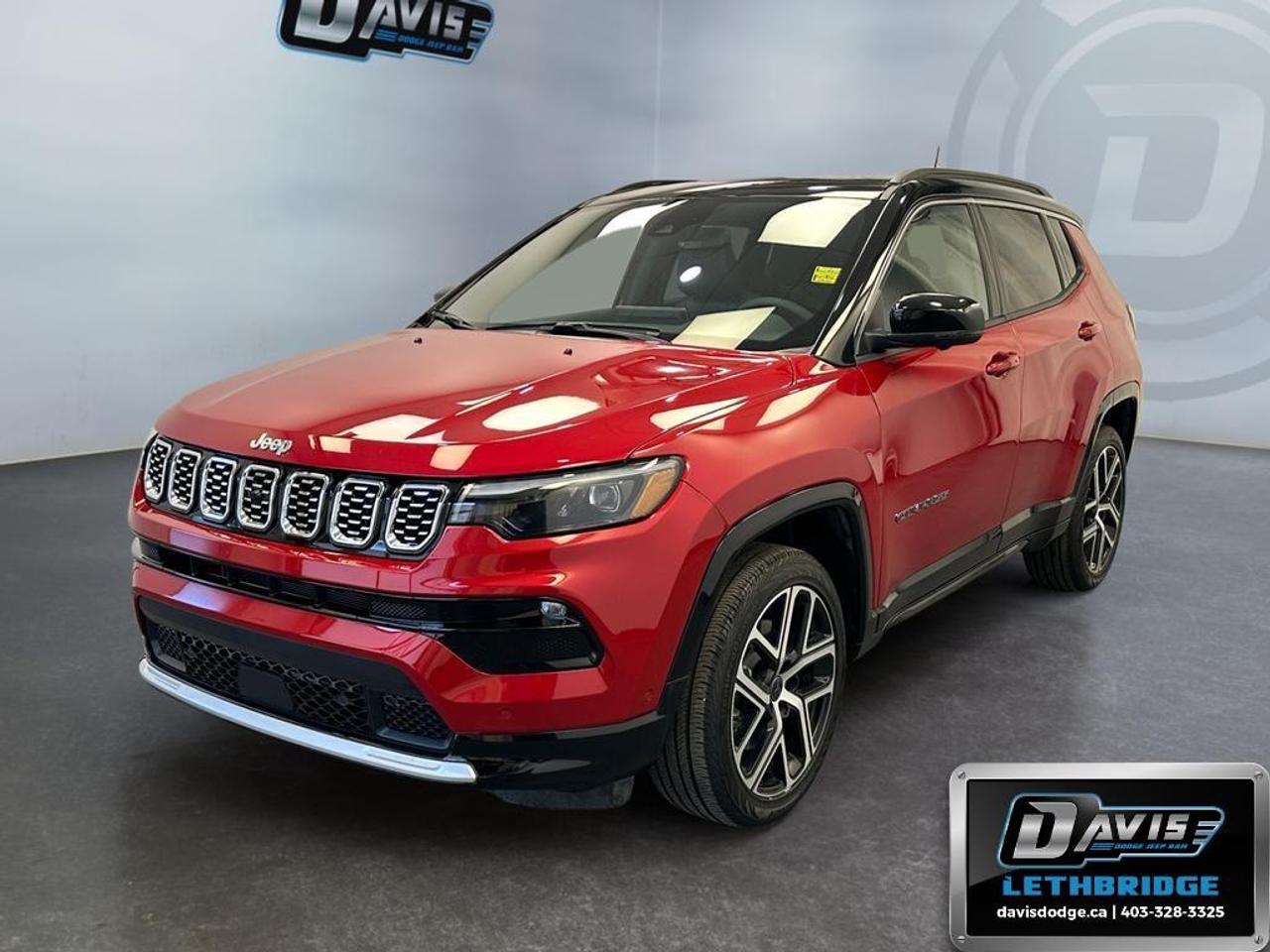 <b>Low Mileage, Aluminum Wheels, Blind Spot Detection, Leather Seats, Heated Steering Wheel, Remote Start!<br /> <br /></b><br /> This 2025 Jeep Compass Limited 4x4 is a refined and capable compact SUV designed to deliver premium comfort, advanced safety, and confident all-weather performance. Powered by a responsive 2.0L turbocharged engine paired with an 8-speed automatic transmission, it offers smooth, efficient performance with Jeeps proven 4x4 capability and Selec-Terrain traction management. Finished in a striking two-tone exterior with a black roof, this Compass Limited stands out with modern styling, chrome accents, and signature Jeep design.<br /><br />Inside, the cabin is upscale and tech-focused, featuring premium leather-trimmed seating, heated front seats, a heated steering wheel, dual-zone automatic climate control, and a power-adjustable driver seat with memory. The advanced Uconnect 5 system with a 10.1-inch touchscreen includes Apple CarPlay, Android Auto, navigation, wireless charging, Bluetooth connectivity, and a premium Alpine sound system for a connected and comfortable driving experience.<br /><br />This Jeep Compass Limited 4x4 is equipped with advanced driver-assist features including adaptive cruise control with stop and go, blind spot monitoring, lane management, drowsy driver detection, forward collision warning with pedestrian and cyclist emergency braking, and a 360-degree surround view camera. With its refined interior, advanced safety technology, and true 4x4 capability, this SUV is ready for both city driving and weekend adventures.<br /> <br />To apply right now for financing use this link: <a href=https://lethbridge.davisdodge.ca/free-credit-check/ target=_blank rel=nofollow noopener noreferrer>https://lethbridge.davisdodge.ca/free-credit-check/</a><br /> <br /><br />Locally Owned & Trusted for Over 35 Years  Davis Dodge in Lethbridge, AB <br /><br /> At Davis Dodge, weve proudly served the Lethbridge community for more than 35 years, offering an unparalleled car buying experience. Dont just take our word for itour Google reviews speak volumes about our commitment to exceptional service. <br /><br /> Delivery & At-Home Test Drives: Convenient options to suit your lifestyle. <br /><br /> Flexible Financing for Everyone: Get the vehicle you need with financing solutions tailored to your situation. <br /><br /> Full Mechanical Inspections & Professional Cleaning: Every vehicle is thoroughly inspected and cleaned before it hits our lot.<br /><br /> We take all makes and models on trade and offer competitive pricing with inventory that changes daily. Whether you're shopping for a Chrysler, Dodge, Jeep, RAM, or FIAT, our AMVIC Licensed dealership makes it easy to browse, buy, and drive away.<br /><br /> Located in Lethbridge, AB, we proudly serve customers in Fort Macleod, Taber, Claresholm, and Coaldale. Shop online or visit us today to experience the best in sales, service, and selection. Standard bank rates apply; taxes are additional.<br /><br /> Vehicle pricing offer shown expires 2026-06-30. <br /> Come by and check out our fleet of 50+ used cars and trucks and 110+ new cars and trucks for sale in Lethbridge. o~o