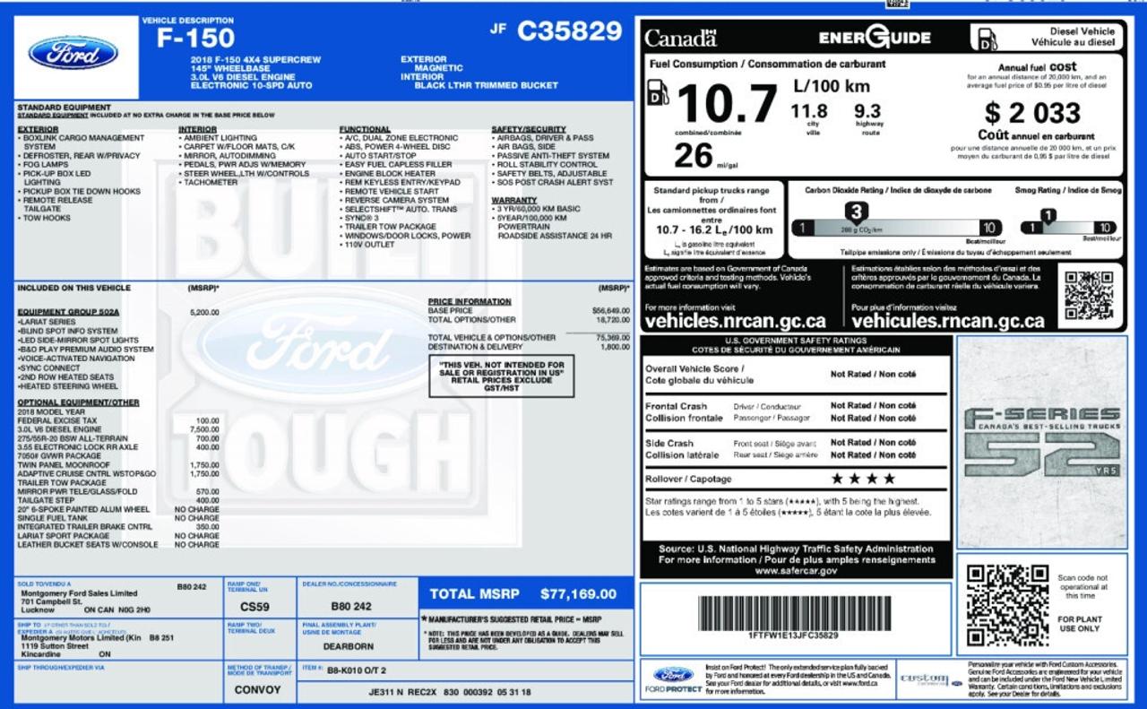 2018 Ford F-150 Accident Free Lariat Sport Diesel   Twin Panel Moo Photo