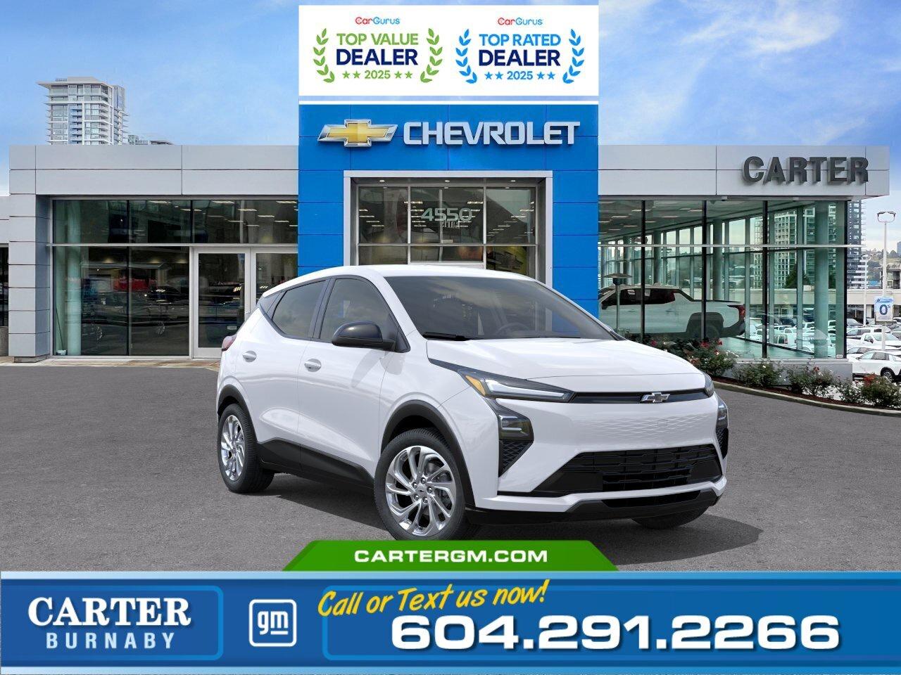 THE FEDERAL EV REBATE IS BACK! Receive up to $5,000 OFF the purchase of your new electric vehicle on eligible new EV models. This is your opportunity to make the switch to electric with meaningful federal savings applied directly to your purchase. Inventory is arriving now. Contact us today to confirm eligibility and secure your EV while funding remains available. Eligibility: Final transaction price must not exceed $50,000 (before taxes and fees).  Exclusive savings are back for Costco members at Carter GM Burnaby! Combining Costco bonuses with eligible manufacturer incentives for exceptional value. Receive a $1,200 Executive Member Bonus or your $1,000 Non-Executive Member Bonus on select models, plus additional manufacturer incentives for which members may qualify.   Visit us today or contact our team to confirm eligibility and secure your Costco member savings while this limited time offer lasts!  Efficient and fun to drive, this 2027 Chevrolet Bolt LT FWD delivers all-electric performance with an impressive 422 km driving range. Inside, enjoy a sporty feel with a flat-bottom wrapped steering wheel and the convenience of heated power-adjustable mirrors. Advanced safety features including Front Pedestrian and Bicyclist Braking, Reverse Automatic Braking, Rear Cross Traffic Braking, Blind Zone Steering Assist, Side Bicyclist Alert, and StabiliTrak stability control help keep you confident on every drive.  Come take it for a test drive today and experience all this stylish vehicle has to offer!  WHY CARTER GM BURNABY?  - An unrivalled vehicle purchasing experience! - Exceeding our loyal customers expectations since 1963 - 4.5 Google star rating with 2,300+ customer reviews) - CarGurus Top-Rated Dealer 2025 Award - CarGurus Top Value Dealer 2025 Award - Vehicle trades welcome! Best price guaranteed! - We provide upfront pricing, zero hidden fees, and 100% transparency - Fast approvals and 99% acceptance rates (no matter your current credit status!) - Multilingual staff (many languages spoken) - Comfortable non-pressured environment with in-store television, WIFI and a childrens play area! - In-store restaurant: fresh daily menu        Were here to help you drive the vehicle you want, the vehicle you deserve! QUESTIONS? GREAT! WEVE GOT ANSWERS! To speak with a friendly vehicle specialist - CALL NOW! The advertised price includes all standard dealer fees and any applicable manufacturer or dealer incentives. It does not include applicable taxes, licensing, insurance, or optional products or services. Dealer fees will be clearly broken out and itemized on the bill of sale, maximum total of fees $595.00. Prices are shown in Canadian dollars. While we make every effort to ensure accuracy, vehicle details, pricing, options, and availability are subject to change without notice. Please confirm all information with dealership sales management before purchase. Dealer Code: 81129