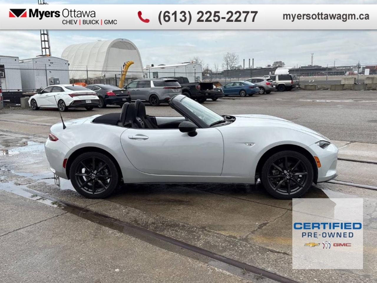 Compare at $24789 - Myers Cadillac is just $24067! <br> <br>ULTRA LOW KM, SINGLE OWNER, MX5 MIATA CERAMIC METALLIC, APPLE CARPLAY, REAR CAMERA, HEATED SEATS, GLOSS BLACK ALLOYS, AUTO, BLACK SOFT TOP, CERTIFIED, NO ADMIN FEES, NON SMOKER. <br> <br>To apply right now for financing use this link: <a href=https://creditonline.dealertrack.ca/Web/Default.aspx?Token=b35bf617-8dfe-4a3a-b6ae-b4e858efb71d&Lang=en target=_blank>https://creditonline.dealertrack.ca/Web/Default.aspx?Token=b35bf617-8dfe-4a3a-b6ae-b4e858efb71d&Lang=en</a><br><br> <br/>Certified Pre-Owned Vehicles. Instead of worries our vehicles come with a 150+ point inspection and a 30 day / 2,500kms Vehicle Exchange Privilege. Buy with confidence! <br> <br/><br>All prices include Admin fee and Etching Registration, applicable Taxes and licensing fees are extra.<br>*LIFETIME ENGINE TRANSMISSION WARRANTY NOT AVAILABLE ON VEHICLES WITH KMS EXCEEDING 140,000KM, VEHICLES 8 YEARS & OLDER, OR HIGHLINE BRAND VEHICLE(eg. BMW, INFINITI. CADILLAC, LEXUS...)<br> Come by and check out our fleet of 50+ used cars and trucks and 190+ new cars and trucks for sale in Ottawa.  o~o