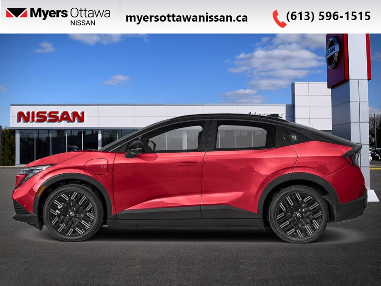 <b>Sunroof,  HUD,  Power Liftgate,  Bose Premium Audio,  Heated Seats!</b><br> <br> <br> <br>Feel the rush in this 2026 Nissan Leaf with impressive performance and no gas bill. <br> <br>Bold lines and distinctive touches throughout the cabin of this 2026 Nissan LEAF prove that electric driving was always meant to be exciting. A simply amazing experience like no other, this 2026 Nissan LEAF lets you enjoy pure driving joy, and at the flip of a switch will give you the freedom to enjoy a scenic ride with confident active safety features. Never sacrifice comfort, convenience, or fun again with this 2026 Nissan LEAF.<br> <br>This Red Metallic/black hatchback has an Automatic transmission. <br> <br> Our LEAFs trim level is PLATINUM+. This modern electric crossover delivers an exceptional blend of innovation, comfort, and safety designed for todays connected lifestyle. Its sleek, body-coloured exterior features a power liftgate, rain-sensing wipers, a fixed panoramic sunroof, and heated mirrors for year-round convenience. Inside, youll find a refined cabin with heated Zero Gravity front seats, TailorFit upholstery, a heated leatherette steering wheel, dual-zone climate control, and a driver memory system that enhances every journey. The advanced infotainment system includes a 14.3-inch touchscreen with built-in Google integration, Bose Premium Audio with 10 speakers, wireless Apple CarPlay and Android Auto, and a wireless phone charger to keep you seamlessly connected. Safety and driver assistance features such as ProPILOT Assist, Blind Spot Intervention, Intelligent Lane Departure Prevention, Automatic Emergency Braking, and a 360-degree Aerial View Camera System provide peace of mind and confidence wherever you go. This vehicle has been upgraded with the following features: Sunroof, HUD, Power Liftgate, Bose Premium Audio, Heated Seats, Intelligent Cruise Control, Navigation.<br><br> <br>To apply right now for financing use this link: <a href=https://www.myersottawanissan.ca/finance target=_blank>https://www.myersottawanissan.ca/finance</a><br><br> <br/> Total  rebate of $7000 is reflected in the price.   Incentives expire 2026-04-30.  See dealer for details. <br> <br> <br>LEASING:<br><br>Estimated Lease Payment: $598/m <br>Payment based on 1.4% lease financing for 60 months with $0 down payment on approved credit.         Total obligation $35,921. Mileage allowance of 16,000 KM/year. Offer expires 2026-04-30.<br><br><br><br> Come by and check out our fleet of 30+ used cars and trucks and 100+ new cars and trucks for sale in Ottawa.  o~o