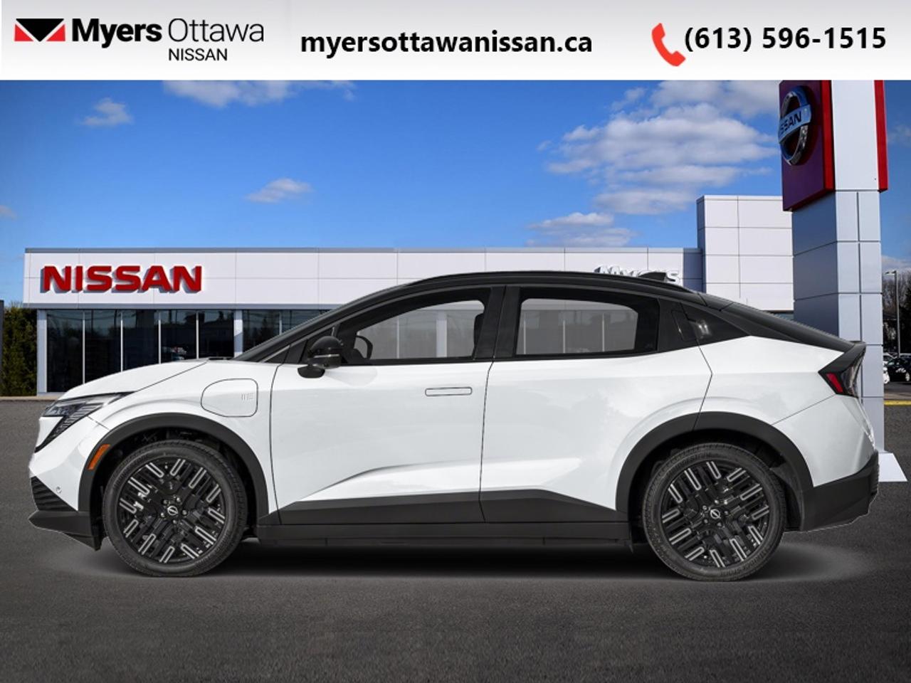 <b>Sunroof,  HUD,  Power Liftgate,  Bose Premium Audio,  Heated Seats!</b><br> <br> <br> <br>Feel the rush in this 2026 Nissan Leaf with impressive performance and no gas bill. <br> <br>Bold lines and distinctive touches throughout the cabin of this 2026 Nissan LEAF prove that electric driving was always meant to be exciting. A simply amazing experience like no other, this 2026 Nissan LEAF lets you enjoy pure driving joy, and at the flip of a switch will give you the freedom to enjoy a scenic ride with confident active safety features. Never sacrifice comfort, convenience, or fun again with this 2026 Nissan LEAF.<br> <br>This Everest White Pearl Tricoat/black hatchback has an Automatic transmission. <br> <br> Our LEAFs trim level is PLATINUM+. This modern electric crossover delivers an exceptional blend of innovation, comfort, and safety designed for todays connected lifestyle. Its sleek, body-coloured exterior features a power liftgate, rain-sensing wipers, a fixed panoramic sunroof, and heated mirrors for year-round convenience. Inside, youll find a refined cabin with heated Zero Gravity front seats, TailorFit upholstery, a heated leatherette steering wheel, dual-zone climate control, and a driver memory system that enhances every journey. The advanced infotainment system includes a 14.3-inch touchscreen with built-in Google integration, Bose Premium Audio with 10 speakers, wireless Apple CarPlay and Android Auto, and a wireless phone charger to keep you seamlessly connected. Safety and driver assistance features such as ProPILOT Assist, Blind Spot Intervention, Intelligent Lane Departure Prevention, Automatic Emergency Braking, and a 360-degree Aerial View Camera System provide peace of mind and confidence wherever you go. This vehicle has been upgraded with the following features: Sunroof, HUD, Power Liftgate, Bose Premium Audio, Heated Seats, Intelligent Cruise Control, Navigation.<br><br> <br>To apply right now for financing use this link: <a href=https://www.myersottawanissan.ca/finance target=_blank>https://www.myersottawanissan.ca/finance</a><br><br> <br/> Total  rebate of $7000 is reflected in the price.   Incentives expire 2026-04-30.  See dealer for details. <br> <br> <br>LEASING:<br><br>Estimated Lease Payment: $598/m <br>Payment based on 1.4% lease financing for 60 months with $0 down payment on approved credit.         Total obligation $35,921. Mileage allowance of 16,000 KM/year. Offer expires 2026-04-30.<br><br><br><br> Come by and check out our fleet of 30+ used cars and trucks and 100+ new cars and trucks for sale in Ottawa.  o~o