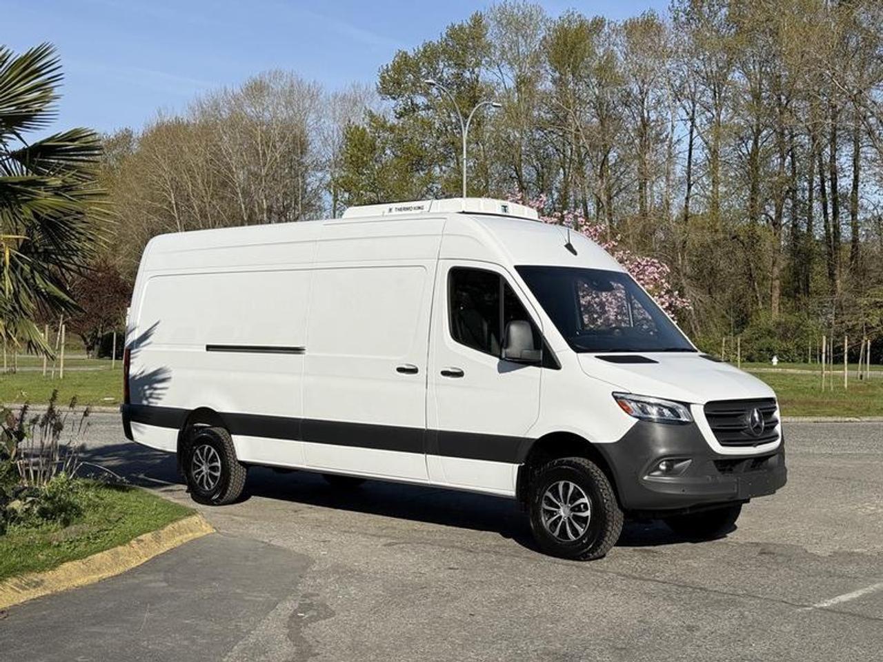 This 2022 Mercedes-Benz Sprinter 2500 high roof 170-inch cargo van is powered by a 3.0L V6 diesel paired with an automatic transmission and 4x4 drivetrain, and is equipped with a Thermo King V-520 RT MAX refrigeration unit capable of temperatures down to approximately -18°C using R-404A refrigerant. It features a modern interior with a digital dash and 10.25-inch MBUX display, along with a 360-degree camera, LED headlights, front and rear fog lights, and a leather steering wheel. Additional equipment includes leather power memory heated seats with lumbar adjustment, center differential lock, hill start assist, paddle shifters, and USB-C connectivity. Finished in white with a black cloth interior, this reefer van offers a well-equipped and capable setup for temperature-controlled transport and commercial use. This item is currently OFFSITE. You must register an appointment with our office to schedule an offsite viewing. Appointments must be made a minimum of one business day in advance (and as defined by the days that Repo.com is open for business) before your appointment can be scheduled and confirmed. We may, at our own discretion, instead opt to transport smaller items to Repo.coms main yard for viewing purposes.  $79,810.00 plus $375 processing fee, $80,185.00 total payment obligation before taxes.   Listing report, warranty, contract commitment cancellation fee, financing available on approved credit (some limitations and exceptions may apply). All above specifications and information is considered to be accurate but is not guaranteed and no opinion or advice is given as to whether this item should be purchased. We do not allow test drives due to theft, fraud, acts of vandalism and undetectable impaired driving. Instead we provide the following benefits: Complimentary Warranty (with options to extend), Limited Money Back Satisfaction Guarantee on Fully Completed Contracts, Contract Commitment Cancellation, and an Open-Ended Sell-Back Option. Ask seller for details or call 604-522-REPO(7376) to confirm listing availability.