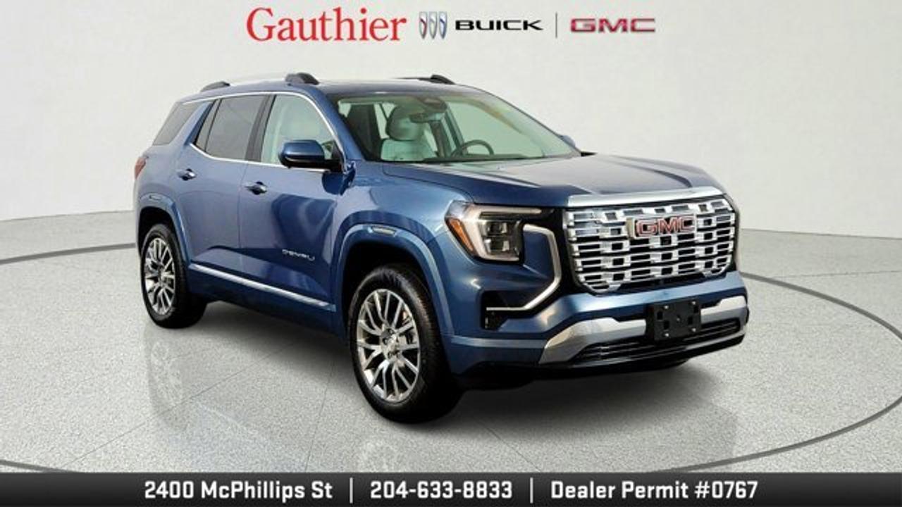 The 2026 GMC Terrain AWD Denali is a premium compact SUV that combines upscale comfort with advanced technology, featuring leather-appointed seating, heated and ventilated front seats, and a refined Denali-exclusive interior design. It comes equipped with a 1.5-liter turbocharged engine paired with standard all-wheel drive and an 8-speed automatic transmission, along with selectable drive modes and a smooth premium suspension for balanced performance. The model also stands out for its modern tech and safety, offering a large 15-inch infotainment system with Google built-in, HD surround vision with multiple camera views, and over 15 standard driver-assistance features like adaptive cruise control and blind-zone steering assist.