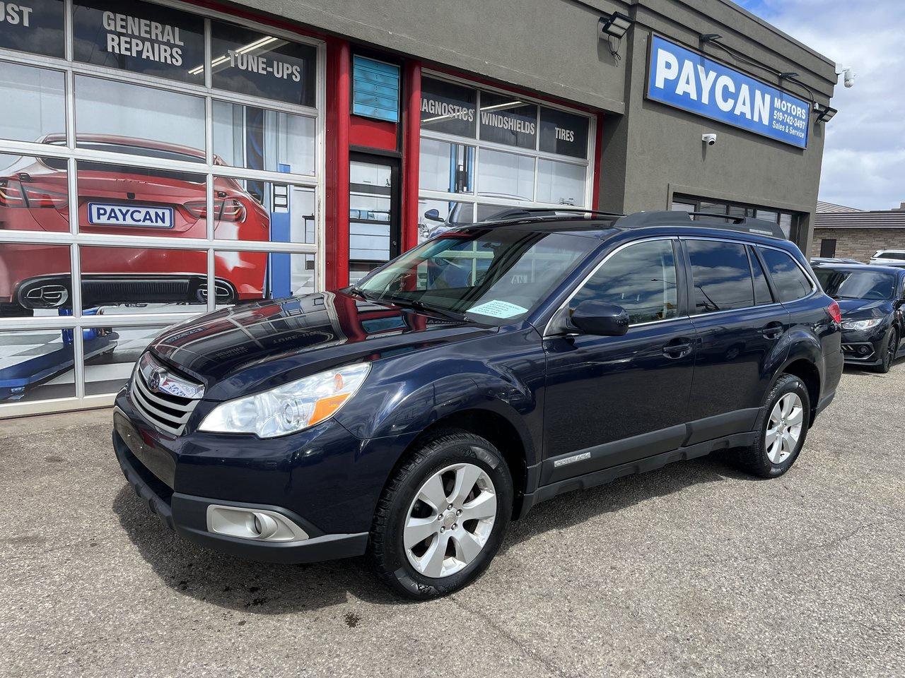 <p>HERE IS A NICE CLEAN AWD OUTBACK WITH GREAT SERVICE HISTORY AND NO RUST LOOKS AND DRIVES GREAT AND SOLD CERTIFIED COME FOR TEST DRIVE OR CALL 5195706463 FOR AN APPOINTMENT .TO SEE ALL OUR INVENTORY PLS GO TO PAYCANMOTORS.CA</p>