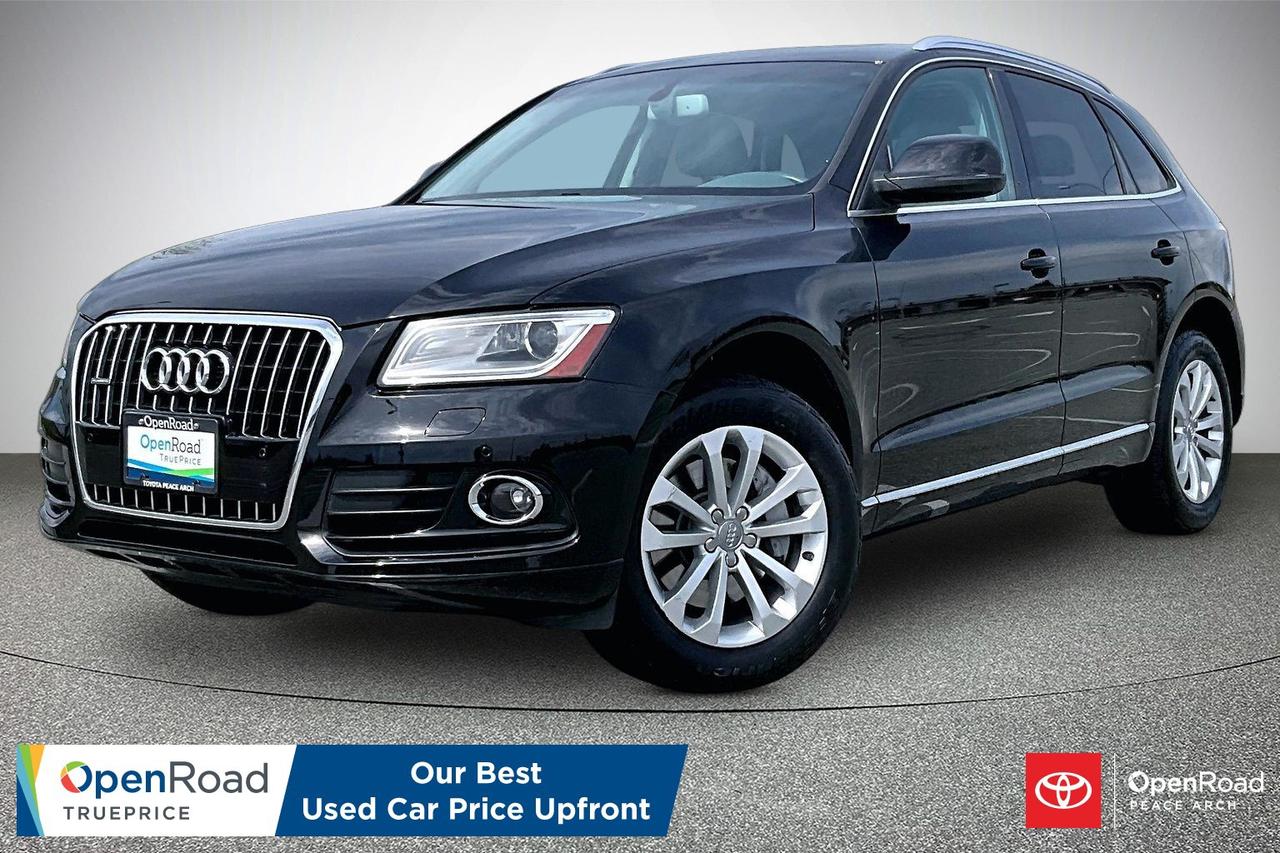 The 2014 Audi Q5 3.0T Technik delivers strong performance and premium comfort with a supercharged 3.0-litre V6 producing about 272 horsepower, paired to an 8-speed Tiptronic automatic and standard quattro all-wheel drive. It features a panoramic sunroof, leather upholstery, heated front and rear seats, tri-zone climate control, and power-adjustable seating. The Technik trim adds navigation, Audi MMI infotainment, premium audio, blind-spot monitoring, and keyless entry. Xenon headlights with LED lighting, parking sensors, and a power tailgate enhance convenience. The interior offers high-quality materials, sliding rear seats, and versatile cargo space, while handling remains sporty yet refined for a luxury crossover.  Have confidence with your OpenRoad purchase! Every OpenRoad Certified Pre-Owned vehicle comes fully reconditioned and complete with a comprehensive 153 point mechanical inspection, a CarFax history & lien report, a 3-Day Money Back Guarantee, a 30-Day/2,000 kms Exchange Policy, a 90-Day/5,000 kms Powertrain Warranty, guaranteed clear title, and membership to our exclusive Club OpenRoad! As a proud member of the OpenRoad Auto Group, a trusted name since 2000 serving the Lower mainland (including White Rock, Surrey, Langley, Maple Ridge, Delta, Richmond, Mission and beyond) with outstanding Toyota vehicles, Toyota parts, and Toyota service since 1966! OpenRoad Toyota Peace Arch is a &ldquo;True Price&rdquo; dealer, meaning no inflated prices, and no need for back and forth haggling! We use up to the minute technology offering LIVE MARKET VALUE PRICING to ensure you are receiving the most competitive price possible on all of our Pre-Owned vehicles!  All advertised vehicle prices do not include our $699 documentation fee.
