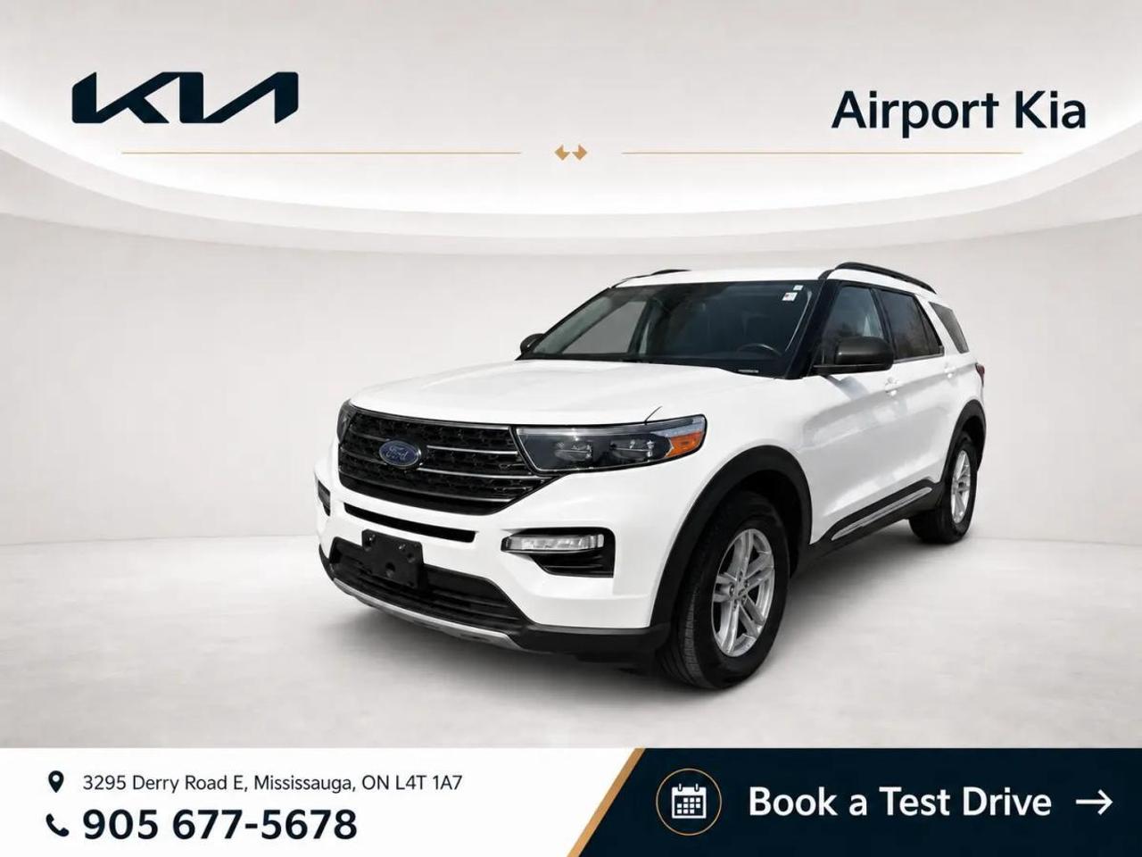 Odometer is 2620 kilometers below market average!  White Metallic 2022 Ford Explorer XLT 4WD  10-Speed Automatic 2.3L I4 EcoBoost 4WD.    **ABOVE IS THE SPECIAL FINANCING PRICE, $1500 MORE FOR CASH PURCHASES** PLEASE CALL AHEAD TO CHECK AVAILABILITY** We believe in a haggle-free environment and provide our best price upfront. We compare our vehicles with competing inventory and adjust our prices daily. At Airport Kia, our team is dedicated to providing exceptional customer service and making your car buying and ownership experience as smooth and enjoyable as possible. From our knowledgeable sales associates who are always ready to help you find the perfect vehicle for your needs and budget, to our expert technicians who are committed to keeping your Kia running smoothly and efficiently, our team is here to meet all of your automotive needs and exceed your expectations. Were proud to be a family-owned dealership, and we treat every customer like family too. That means personalized service tailored to your needs, a warm and welcoming atmosphere, and a commitment to honesty, integrity, and transparency in all of our interactions. So when you choose Airport Kia, you can rest assured that youre in good hands with our team. Visit us today at 3295 Derry Road East, Mississauga, Ontario L4T 1A8 or give us a call at 905-677-5678 to experience the Airport Kia difference for yourself.      Airport Kia is proud to serve Toronto, Ottawa, Mississauga, Brampton, Hamilton, London, Markham, Vaughn, Kitchener, Richmond Hill, Burlington, Sudbury, Oshawa, Barrie, St. Catharines, Guelph, Cambridge, Kingston, Thunder Bay, Waterloo, Brantford, Pickering, Niagara Falls, Peterborough, Sault Ste. Marie, Sarnia, North Bay, Belleville, Timmins, Woodstock, St. Thomas, Stratford, Orillia, Owen Sound. Aurora, Milton, Oakville, Parry Sound, Whitby. Our used car may include: Mercedes-Benz, Sprinter, AMG, BMW, MINI, Jaguar, Land Rover, Chrysler, Dodge, Jeep, RAM, FIAT, Ford, Lincoln, Honda, Lexus, Toyota, Mazda, Chevrolet, Buick, GMC, and Corvette, With over 23 brands we look forward to serving all your automotive needs!