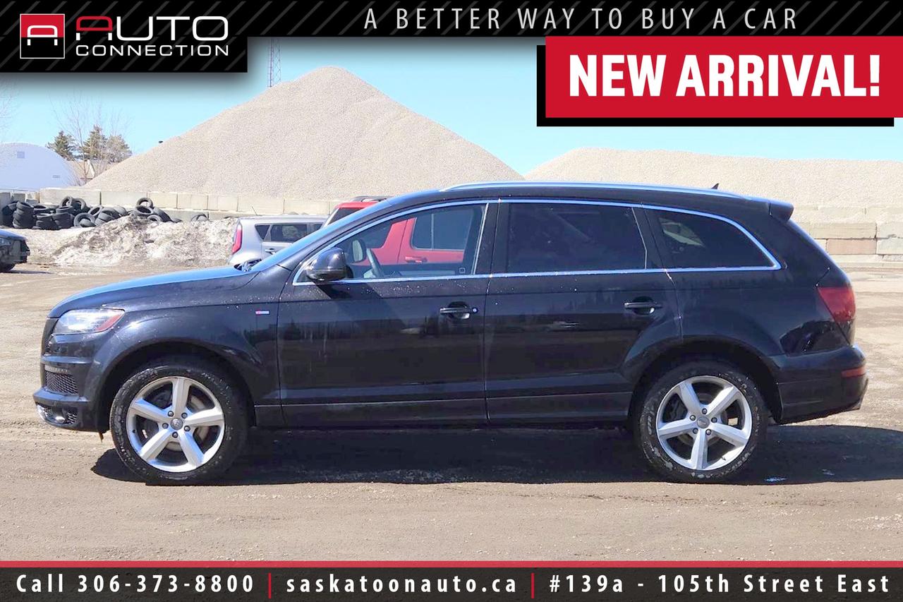 <p><span>Low Kilometers! - Excellent Condition - S-Line Package!</span><span><br></span><span><br>This <b>2013 Audi Q7 3.0T Premium Quattro</b> delivers a refined blend of luxury, space, and confident all-weather performance that makes it a standout SUV for families and drivers who want more from every drive. Finished in striking Orca Black Metallic with a Black Leather interior, it carries a bold S-Line presence that gives it a sleek and athletic look from every angle. Inside, three rows of seating provide room for up to seven passengers, while heated and cooled front seats, heated second-row seating, and a tri-panel moonroof create a cabin that feels comfortable and upscale in every season. Audis 3.0L TFSI turbocharged V6 paired with an 8-speed automatic transmission and Quattro all-wheel drive delivers smooth power and sure-footed confidence on city streets, highways, and winter roads alike. Luxury details such as the HDD navigation system, Bose surround sound system, advanced key with proximity entry, and drivers memory settings add convenience and sophistication to everyday driving. Practical touches like the power tailgate, parking sensors with camera, Audi Side Assist, and power-folding heated mirrors make this SUV as easy to live with as it is enjoyable to drive. The S-Line exterior accents, 20-inch alloy wheels, adaptive headlights, LED lighting, and brushed aluminum interior trim further elevate its premium appeal. Find this well-equipped and versatile Audi Q7 today at Saskatoon Auto Connection, where premium style and everyday capability come together in one impressive package.<br><br></span><span>Key Features:</span><span><br></span><span><br>- All-Wheel Drive (AWD)<br>- 7-Passenger Seating<br>- S-Line Sport Package<br>- Cooled & Heated Front Seats<br>- Heated 2nd-Row Seats<br>- HDD Navigation System w/ DVD Player<br>- Tri-Panel Moonroof<br>- 14-Speaker Bose Surround Sound System w/ Subwoofer<br>- Advanced Parking System w/ Front & Rear Sensors & Camera<br>- Audi Side Assist<br>- Power Tailgate<br>- Advanced Key w/ Proximity Entry<br>- Dual-Zone Automatic Climate Control<br>- Drivers Seat Memory Settings<br>- HomeLink Universal Garage Door Opener<br>- Power-Folding Heated Side Mirrors<br>- Multi-Function 3-Spoke Steering Wheel w/ Shift Paddles<br>- Headlight Washers<br>- Adaptive Headlights w/ Cornering Function<br>- LED Daytime Running Lights<br>- Front Fog Lights<br>- LED Tail Lights<br>- S-Line Exterior Appearance<br>- Matte Brushed Aluminum Inlay<br>- S-Line Aluminum Door Sills<br>- Black Interior Headliner<br>- 20-Inch 5-Spoke Aluminum Alloy Wheels<br>- Tow Hitch<br>- 8-Speed Automatic Transmission<br>- 3.0L TFSI 6-Cylinder Turbo Engine<br><br><b>Exterior Colour:</b> Orca Black Metallic<br><b>Interior Colour:</b> Black Leather<br><br><b>Manufacturers Brochure:</b> </span><a href=https://www.centuryu.com/uploads/1/4/4/6/144698822/2013_q7.pdf target=_blank><span>https://www.centuryu.com/uploads/1/4/4/6/144698822/2013_q7.pdf</span></a><span><br><br></span><span>Unlock a full year of exclusive VIP benefits with your purchase! Enjoy 20% off labour, 25% off tires, free windshield stone chip repairs, and so much more. Visit saskatoonauto.ca for all the details.<br></span><span><br>Honesty Pricing eliminates the haggle hassle by providing you with our lowest possible selling price up front. In fact, it is the lowest price in our market, and we will prove it by disclosing a comprehensive market report of what our competitors are selling similar vehicles for.<br></span><span><br>This vehicle meets our Diamond Certification standard, which begins by selecting only premium quality vehicles and subjecting them to a much more comprehensive inspection process than typical dealerships use. Diamond Certified ensures a clean history, exceptional appearance and problem-free operation.<br></span><span><br>At Saskatoon Auto Connection we sell pre-owned automobiles the way we would like to buy them ourselves. Since 2008, we have been dedicated to providing the highest level of integrity and transparency in our industry, in combination with the highest quality vehicles at the most competitive prices in Saskatchewan. Our friendly staff is ready to positively redefine your expectations of the pre-owned automobile space.</span><span></span></p>