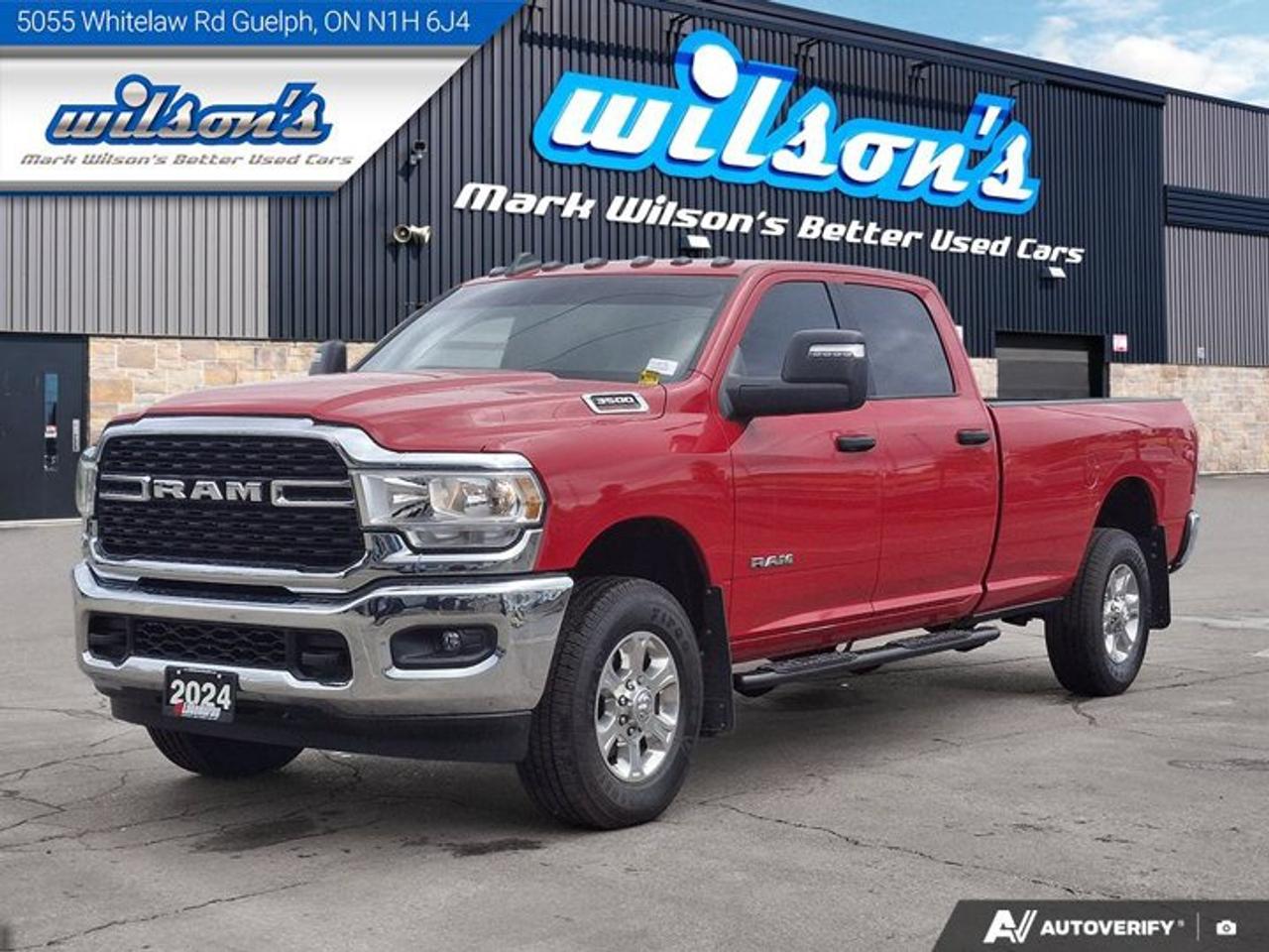 Come see this certified 2024 Ram 3500 Big Horn Crew 4X4 | Bucket Seats | Power Seat | CarPlay + Android | Spray-in Liner | and More !. Its Automatic transmission and 6.4 L engine will keep you going. This Ram 3500 comes equipped with these options: Air Conditioning, Tilt Steering Wheel, Steering Radio Controls, Power Windows, Power Locks, Traction Control, Power Mirrors, Power Drivers Seat, Android Auto / Apple CarPlay, and 4X4. See it for yourself at Mark Wilsons Better Used Cars, 5055 Whitelaw Road, Guelph, ON N1H 6J4.MASSIVE SELECTION: 500+ vehicles in ONE LOCATION, all Live Market Priced for the best value!STRAIGHTFORWARD & TRANSPARENT PRICING: Our Advertised Price INCLUDES:Safety Certification! (No separate certification fee upcharge).FREE Carfax History Report!NO upcharge for paying cash!CONFIDENCE & PEACE OF MIND: 30-Day/3,000 km Warranty INCLUDED! Plus a 5-Day Exchange Privilege!*EASY FINANCING: Better-than-bank rates, $0 Down, and 3 Months No Payments available OAC. BAD CREDIT APPROVED HERE!WE BUY CARS: Get Top Dollar for your trade, or sell us your vehicle for CASH even if you dont buy ours!www.shopwilsons.comAn Honest, Transparent Buying Experience. Trusted in business since 1961!(Cash Prices Exclude HST and Licensing Fees only.)