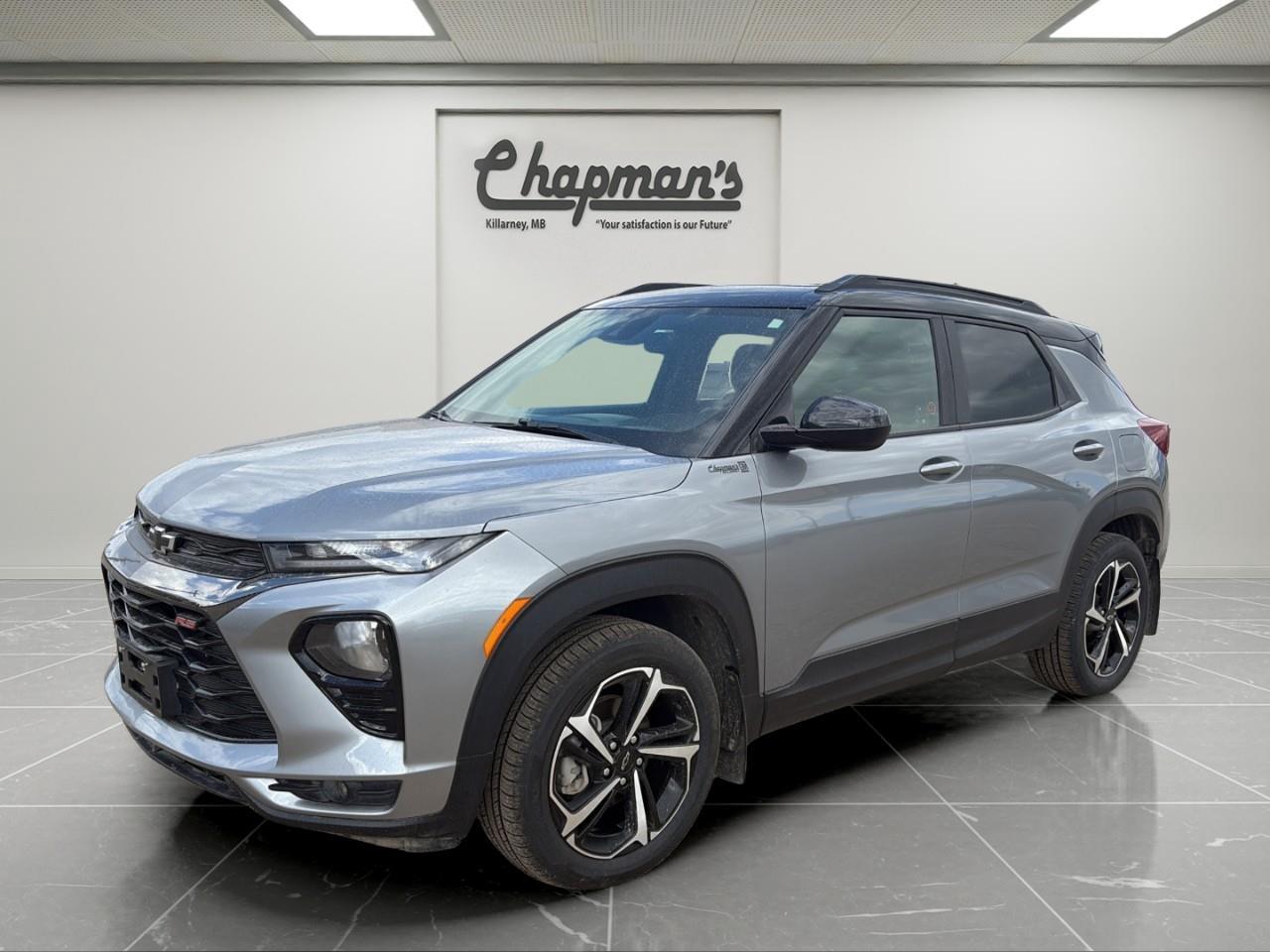<p>Finished in Sterling Grey Metallic with a Jet Black interior featuring red accents, this 2023 Chevrolet Trailblazer RS AWD delivers sporty styling in a compact, versatile SUV. With its RS design elements and practical layout, its built for drivers who want efficiency, tech, and bold looks in a city-friendly package.</p><p>Powered by an ECOTEC 1.3L turbocharged engine paired with a 9-speed automatic transmission, this Trailblazer offers a smooth balance of performance and fuel efficiency. With all-wheel drive capability, its ready for changing road conditions and everyday driving confidence.</p><h3>Performance & Capability</h3><ul><li><p>ECOTEC 1.3L turbocharged engine</p></li><li><p>9-speed automatic transmission</p></li><li><p>All-wheel drive (AWD)</p></li><li><p>Engine stop-start system with override</p></li><li><p>Electric power-assisted braking system</p></li></ul><h3>Interior Comfort & Convenience</h3><ul><li><p>Heated front seats</p></li><li><p>8-way power driver seat with lumbar support</p></li><li><p>40/60 split-folding rear seats</p></li><li><p>Flat-folding front passenger seat</p></li><li><p>Automatic climate control</p></li><li><p>Power windows with express functions</p></li><li><p>Panoramic sunroof</p></li><li><p>Hands-free power liftgate</p></li></ul><h3>Technology & Connectivity</h3><ul><li><p>8" touchscreen infotainment system</p></li><li><p>Wireless Apple CarPlay & Android Auto</p></li><li><p>Bluetooth audio streaming</p></li><li><p>Keyless open and push-button start</p></li><li><p>OnStar services with Wi-Fi capability</p></li><li><p>SiriusXM capability</p></li><li><p>USB ports and 120V power outlet</p></li></ul><h3>Safety & Driver Assistance</h3><ul><li><p>Chevrolet Safety Assist suite</p></li><li><p>Automatic emergency braking</p></li><li><p>Forward collision alert</p></li><li><p>Lane keep assist with departure warning</p></li><li><p>Front pedestrian braking</p></li><li><p>Following distance indicator</p></li><li><p>IntelliBeam automatic high beams</p></li><li><p>Rear vision camera</p></li></ul><h3>Exterior Highlights</h3><ul><li><p>Sterling Grey Metallic exterior</p></li><li><p>18" high gloss black aluminum wheels</p></li><li><p>RS black exterior accents and badging</p></li><li><p>Dual exhaust outlets</p></li><li><p>LED lighting with signature daytime running lamps</p></li><li><p>Front fog lamps</p></li><li><p>Deep tinted rear glass</p></li><li><p>Heated power mirrors</p></li></ul><p>A sporty and efficient AWD SUV that delivers turbocharged performance, modern technology, and everyday versatility in a compact design.</p><p>5 Year/100,000 kilometer* Powertrain Component Warranty Coverage</p><p>5 Year/100,000 kilometer* Courtesy Transportation and 24/7 Roadside Assistance</p><p>6 Year/160,000 kilometer* Sheet Metal (Rust Through) Perforation Warranty Coverage</p><p>*Whichever Comes First.</p><p>Price Includes Dealer Fee.</p><p>Price Excludes PST & GST.</p><p>Financing Options Available, Call For More Details.</p> <p><strong>*While every reasonable effort is made to ensure the accuracy of this information, we are not responsible for any error or omissions contained on these pages. Please verify any information in question with Chapman Motors Ltd.</strong></p>