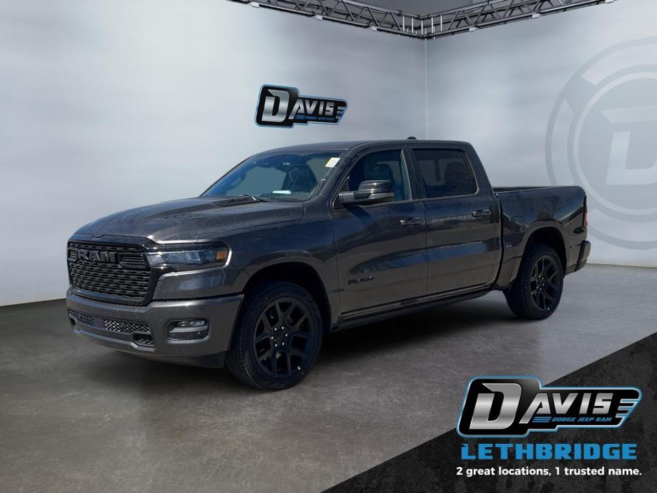 <b>Navigation, Apple CarPlay, Android Auto, 360 Camera, Heated Seats!</b><br /> <br /> <br /> <br />The 2026 Ram 1500 delivers exceptional performance, refined comfort, and cutting-edge innovation for every road ahead. <br /> <br />The Ram 1500's unmatched luxury transcends traditional pickups without compromising its capability. Loaded with best-in-class features, it's easy to see why the Ram 1500 is so popular. With the most towing and hauling capability in a Ram 1500, as well as improved efficiency and exceptional capability, this truck has the grit to take on any task.<br /> <br />This Granite Crystal Metallic Crew Cab 4X4 pickup has an Automatic transmission and is powered by a 420HP 3.0L Straight 6 Cylinder Engine. <br /> <br /> Our 1500's trim level is Sport. This Ram 1500 in Sport trim rewards you with front heated seats, a leather-wrapped heated steering wheel, a 360 camera system, a 10-speaker Alpine audio, and a 12-inch infotainment screen with inbuilt navigation, Apple CarPlay and Android Auto, and 4G LTE Wi-Fi hotspot. Additional features include class IV towing equipment, aluminum wheels, power adjustable pedals, intersection collision assist, evasion assist, lane keep assist with lane departure warning, and even more! This vehicle has been upgraded with the following features: Navigation, Apple CarPlay, Android Auto, 360 Camera, Heated Seats, Heated Steering Wheel, Aluminum Wheels.<br /><br /> <br />To apply right now for financing use this link: <a href=https://lethbridge.davisdodge.ca/free-credit-check/ target=_blank rel=nofollow noopener noreferrer>https://lethbridge.davisdodge.ca/free-credit-check/</a><br /><br /> <br /><br />As a premier Chrysler, Dodge, Jeep and RAM dealership, Davis Dodge proudly offers an extensive selection of new and used vehicles to meet every drivers needs. Customers across Lethbridge, Fort Macleod, Taber, Claresholm, Coaldale, and beyond trust us for daily vehicle specials, certified service and parts, and a seamless online inventory experience. <br /><br /> With competitive financing options and expert support, we make car buying easy and enjoyable. <br /><br /> Ready to hit the road? Schedule your test drive today at Davis Dodge, your trusted Chrysler, Dodge, Jeep and RAM dealer in Lethbridge, Alberta.<br /><br /> Vehicle pricing offer shown expires 2026-04-30. <br /> Come by and check out our fleet of 70+ used cars and trucks and 110+ new cars and trucks for sale in Lethbridge. o~o