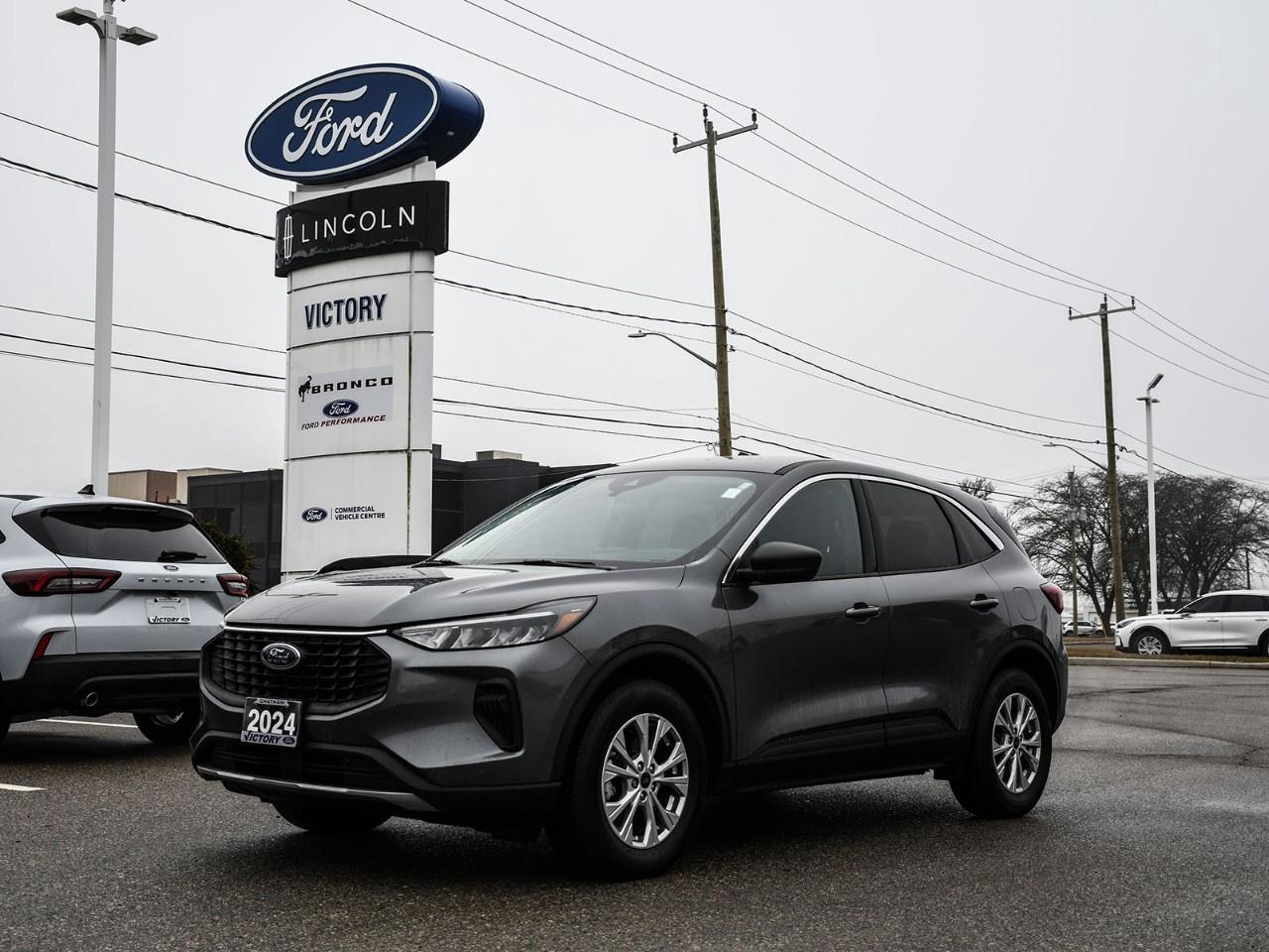 <h2>NOW AVAILABLE AT VICTORY FORD LINCOLN</h2><h1>2024 Ford Escape Active AWD</h1><h3>All-Wheel Drive  Cold Weather Package  Modern Technology  Everyday Versatility</h3><p>This 2024 Ford Escape Active AWD offers the perfect blend of efficiency, practicality, and modern technology. Designed for Canadian driving conditions, this Escape is equipped with intelligent all-wheel drive and the Cold Weather Package to keep you confident and comfortable all year long. With a spacious interior and advanced driver-assist features, its an excellent choice for commuting, families, and weekend getaways.</p><h3>POWER & PERFORMANCE</h3><ul><li><p>1.5L EcoBoost® Engine</p></li><li><p>8-Speed Automatic Transmission</p></li><li><p>Intelligent All-Wheel Drive (AWD)</p></li><li><p>Selectable Drive Modes</p></li><li><p>Excellent Fuel Efficiency</p></li><li><p>Smooth, Comfortable Ride</p></li></ul><h3>EXTERIOR</h3><ul><li><p>Modern Escape Styling</p></li><li><p>LED Headlights & Signature Lighting</p></li><li><p>Black Exterior Accents</p></li><li><p>Heated Power Side Mirrors</p></li><li><p>Rear Privacy Glass</p></li><li><p>Power Liftgate (if equipped)</p></li><li><p>Durable & Stylish Alloy Wheels</p></li></ul><h3>COLD WEATHER PACKAGE</h3><ul><li><p>Heated Front Seats</p></li><li><p>Heated Steering Wheel</p></li><li><p>Remote Start System</p></li><li><p>Heated Side Mirrors</p></li></ul><h3>INTERIOR & COMFORT</h3><ul><li><p>Premium Cloth Seating</p></li><li><p>Power Drivers Seat</p></li><li><p>Dual-Zone Automatic Climate Control</p></li><li><p>Spacious Cabin with Flexible Cargo Area</p></li><li><p>60/40 Split-Folding Rear Seats</p></li><li><p>Large Center Console with Storage</p></li></ul><h3>TECHNOLOGY</h3><ul><li><p>SYNC® 4 Infotainment System</p></li><li><p>Large Touchscreen Display</p></li><li><p>Apple CarPlay® & Android Auto</p></li><li><p>Digital Instrument Cluster</p></li><li><p>FordPass Connect with Wi-Fi Hotspot Capability</p></li><li><p>Multiple USB Charging Ports</p></li><li><p>Push-Button Start</p></li></ul><h3>SAFETY & DRIVER ASSISTANCE</h3><ul><li><p>Ford Co-Pilot360</p></li><li><p>Blind Spot Information System (BLIS®)</p></li><li><p>Lane Keeping System</p></li><li><p>Pre-Collision Assist with Automatic Emergency Braking</p></li><li><p>Rear Cross-Traffic Alert</p></li><li><p>Rear View Camera</p></li></ul><h3>HIGHLIGHTS</h3><ul><li><p>Active Trim with AWD</p></li><li><p>Cold Weather Package</p></li><li><p>Comfortable & Spacious Interior</p></li><li><p>Excellent Fuel Efficiency</p></li><li><p>Modern Infotainment & Safety Technology</p></li><li><p>Perfect for Canadian Driving Conditions</p></li></ul><h3>Special Offer:</h3><p><strong>Peace of Mind Included:</strong> 3-Month Comprehensive Warranty (for vehicles under 10 years old & under 160,000 km)  No-Haggle, Live Market Pricing  Transparent & Competitive  All-Inclusive Pricing: Fees, Reconditioning, and Full Detailing Included (Taxes & Licensing Extra)</p><h4>Additional Details:</h4><p><strong>Keys:</strong> Standard with one key. Additional keys (if provided by the previous owner) included at no cost. Optional key purchases available upon request.</p><p><strong>Visit Victory Ford Lincoln Today</strong> Schedule your appointment to experience the versatility and comfort of this 2024 Ford Escape Active AWD.</p>
