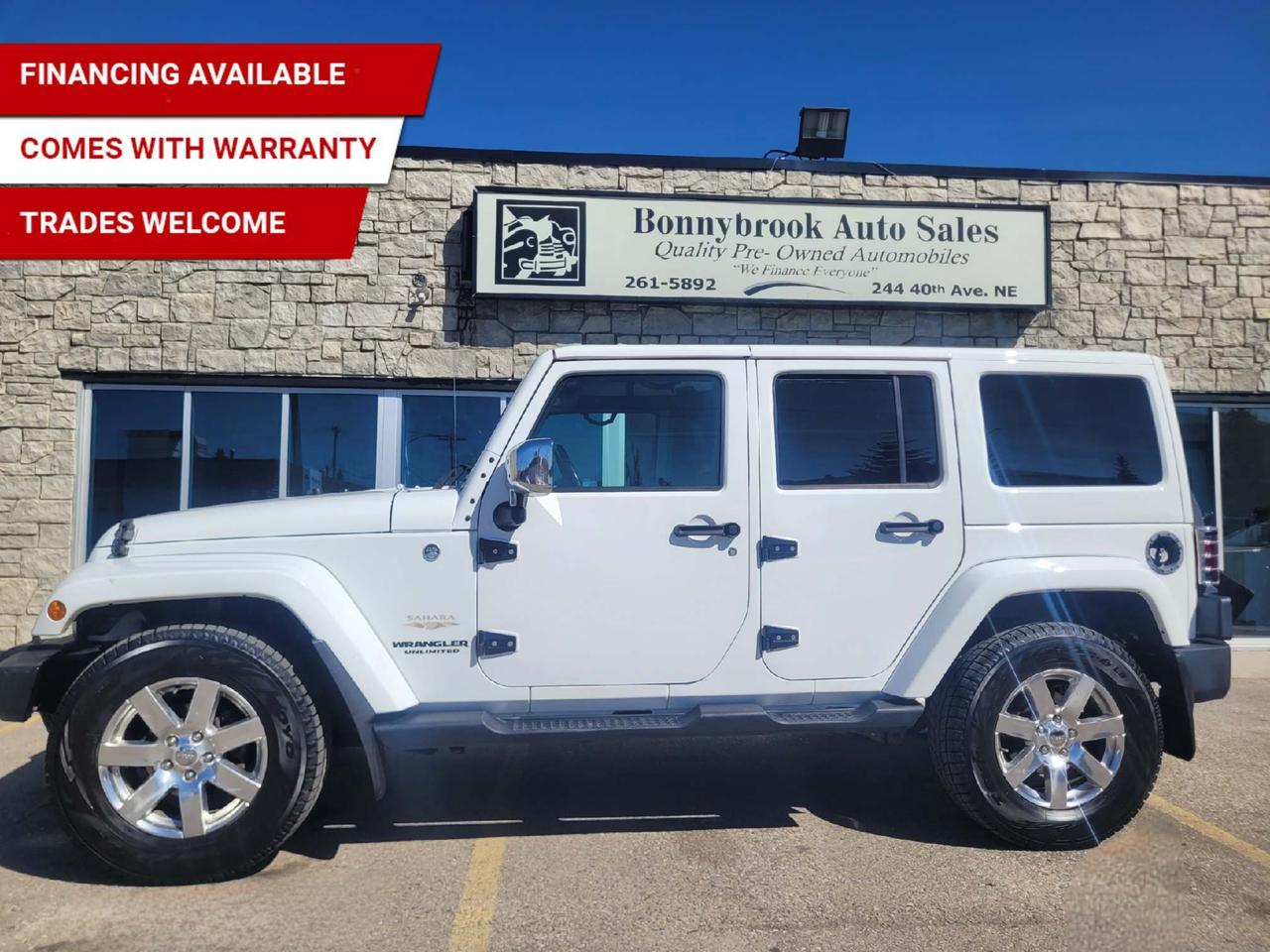Need a vehicle that has style? Look at our Pre-Owned  2012 JEEP WRANGLER UNLIMITED RUBICON 4X4 AUTOMATIC   (Pictured in photo) Options include: Hard Top Am/Fm stereo Cd player/Air /Tilt /Cruise Navigation, Bluetooth, Car starter Leather Heated seats, comes with 6 month power train warranty with options to extend. Smooth ride at a great price thats ready for your test drive. Fully inspected and given a clean bill of health by our technicians. Fully detailed on the interior and exterior so it feels like new to you. There should never be any surprises when buying a used car, thats why we share our Mechanical Fitness Assessment and Carfax with our customers, so you know what we know. Bonnybrook Auto sales is helping thousands find quality used vehicles at prices they can afford. If you would like to book a test drive, have questions about a vehicle or need information on finance rates, give our friendly staff a call today! Bonnybrook auto sales is proudly one of the few car dealerships that have been serving Calgary for over Twenty years. /TRADE INS WELCOMED/ Amvic Licensed Business.  Due to the recent increase for used vehicles.  Demand and sales combined with  the U.S exchange rate, a lot  vehicles are being exported to the U.S. We are in need of pre-owned vehicles. We give top dollar for your trades.  We also purchase all makes and models.
