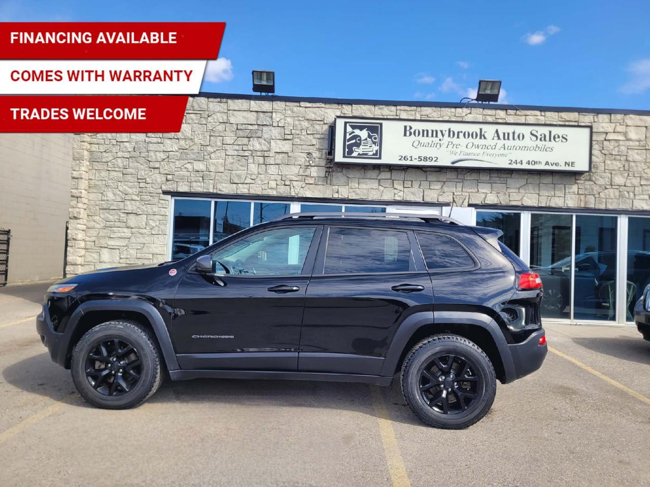 Need a vehicle that has style? Look at our Pre-Owned 2018 JEEP CHEROKEE TRAILHAWK 4X4 (Pictured in photo) Filled with top options including: Four wheel drive system, Heated Leather Seats, Keyless Entry, Panoramic Sunroof, Bluetooth, Navigation Power Mirrors, Factory Car starter, Power Locks, Power lift gate, Power Windows. Am/Fm stereo Cd player  Rearview camera Heated steering wheel/Air /Tilt /Cruise/ comes with 6 month power train warranty with options to extend. Smooth ride at a great price thats ready for your test drive. The Jeep is rebuilt Status. Fully inspected and given a clean bill of health by our technicians. Fully detailed on the interior and exterior so it feels like new to you. There should never be any surprises when buying a used car, thats why we share our Mechanical Fitness Assessment and Carfax with our customers, so you know what we know. Bonnybrook Auto sales is helping thousands find quality used vehicles at prices they can afford. If you would like to book a test drive, have questions about a vehicle or need information on finance rates, give our friendly staff a call today! Bonnybrook auto sales is proudly one of the few car dealerships that have been serving Calgary for over Twenty years. /TRADE INS WELCOMED/ Amvic Licensed Business.  Due to the recent increase for used vehicles.  Demand and sales combined with  the U.S exchange rate, a lot  vehicles are being exported to the U.S. We are in need of pre-owned vehicles. We give top dollar for your trades.  We also purchase all makes and models of vehicles.