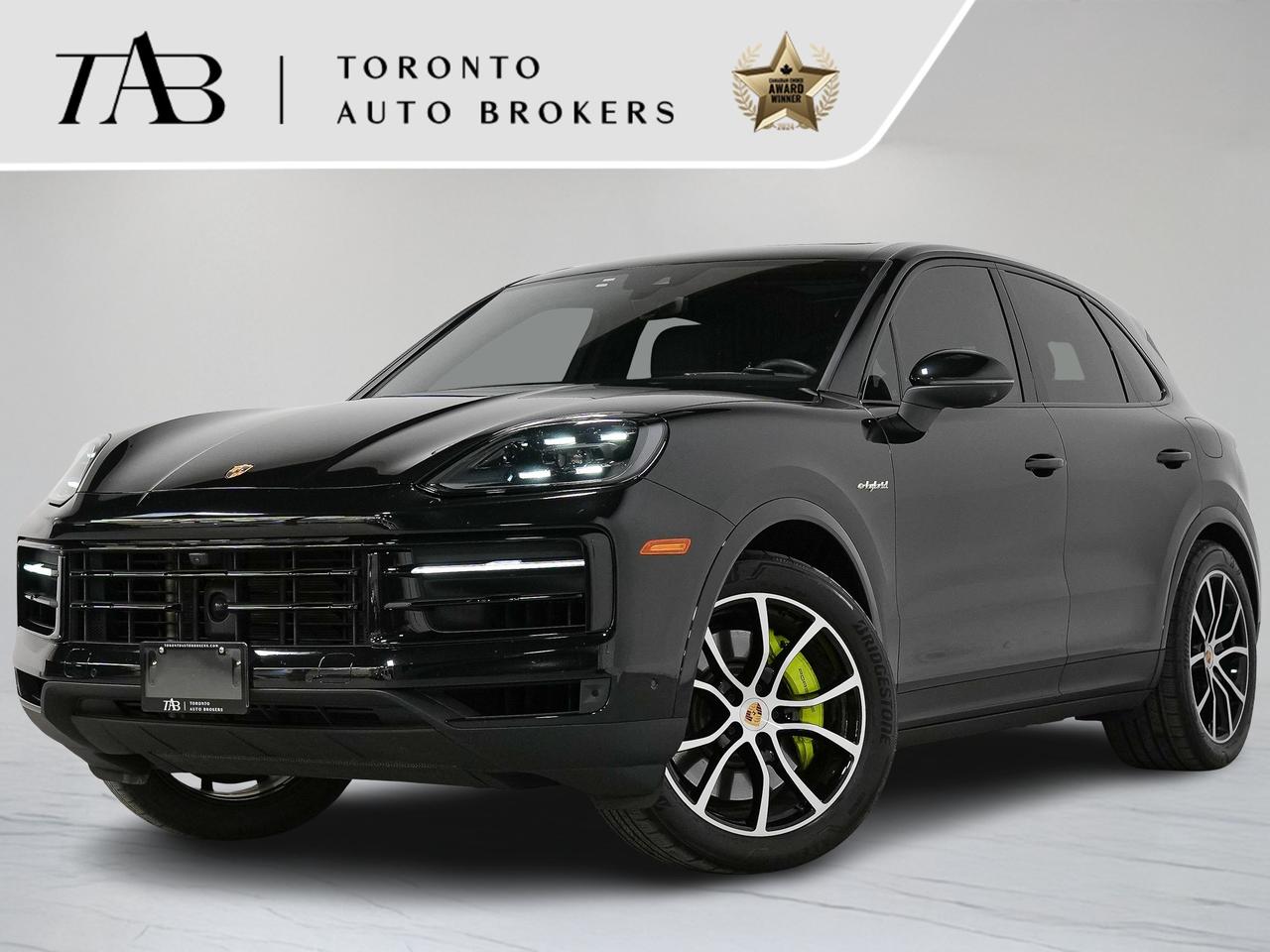 This 2024 Porsche Cayenne E-Hybrid is a local Ontario vehicle with a clean Carfax report and remaining manufacturer warranty until May 20th, 2028, or up to 80,000 km. Offering a perfect blend of performance and efficiency, this E-Hybrid combines Porsches signature luxury and driving dynamics with advanced hybrid technology. Equipped with the Premium Plus package, it delivers top-tier features and cutting-edge technology for a refined driving experience.

Key features include:

E-Hybrid Powertrain 
Premium Plus Package 
21" Alloy Wheels 
Porsche Active Suspension Management (PASM) 
Panoramic Sunroof 
Apple CarPlay and Android Auto for Seamless Connectivity
14-Way Power Adjustable Front Seats with Memory
Heated and Ventilated Front Seats
Surround View Camera 
Adaptive Cruise Control

NOW OFFERING 3 MONTH DEFERRED FINANCING PAYMENTS ON APPROVED CREDIT.

WE OFFER THE BEST FINANCE RATES, AND DONT CHARGE ANY FINANCING FEE 


Looking for a top-rated pre-owned luxury car dealership in the GTA? Look no further than Toronto Auto Brokers (TAB)! Were proud to have won multiple awards, including the 2024 AutoTrader Best Priced Dealer, the 2026 Best in Business award, the 2025 CarGurus Award, the 2026 Top Choice Award, the 2026 Dealer Rater Consumer Satisfaction Award, the 2026 Canadian Choice Award, the 2026 Three Best Rated Dealer Award, and many more!

With 30 years of experience serving the Greater Toronto Area, TAB is a respected and trusted name in the pre-owned luxury car industry. Our 30,000 sq.Ft indoor showroom is home to a wide range of luxury vehicles from top brands like BMW, Mercedes-Benz, Audi, Porsche, Land Rover, Jaguar, Aston Martin, Bentley, Maserati, and more. And we dont just serve the GTA, were proud to offer our services to all cities in Canada, including Vancouver, Montreal, Calgary, Edmonton, Winnipeg, Saskatchewan, Halifax, and more.

At TAB, were committed to providing a no-pressure environment and honest work ethics. As a family-owned and operated business, we treat every customer like family and ensure that every interaction is a positive one. Come experience the TAB Lifestyle at its truest form, luxury car buying has never been more enjoyable and exciting!

We offer a variety of services to make your purchase experience as easy and stress-free as possible. From competitive and simple financing and leasing options to extended warranties, aftermarket services, and full history reports on every vehicle, we have everything you need to make an informed decision. We welcome every trade, even if youre just looking to sell your car without buying, and when it comes to financing or leasing, we offer same day approvals, with access to over 50 lenders, including all of the banks in Canada. Feel free to check out your own Equifax credit score without affecting your credit score, simply click on the Equifax tab above and see if you qualify.

Call us today or visit our website to learn more about our inventory and services. And remember, all prices exclude applicable taxes and licensing, and vehicles can be certified at an additional cost of $999.