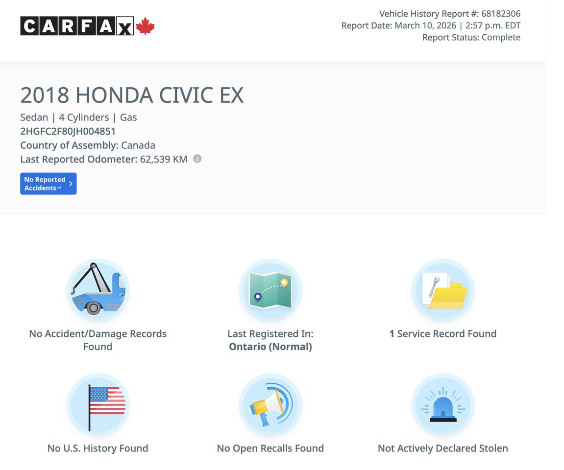 2018 Honda Civic EX NO ACCIDENTS LANE KEEP BLINDSPOT CAM HEAT SEATS Photo