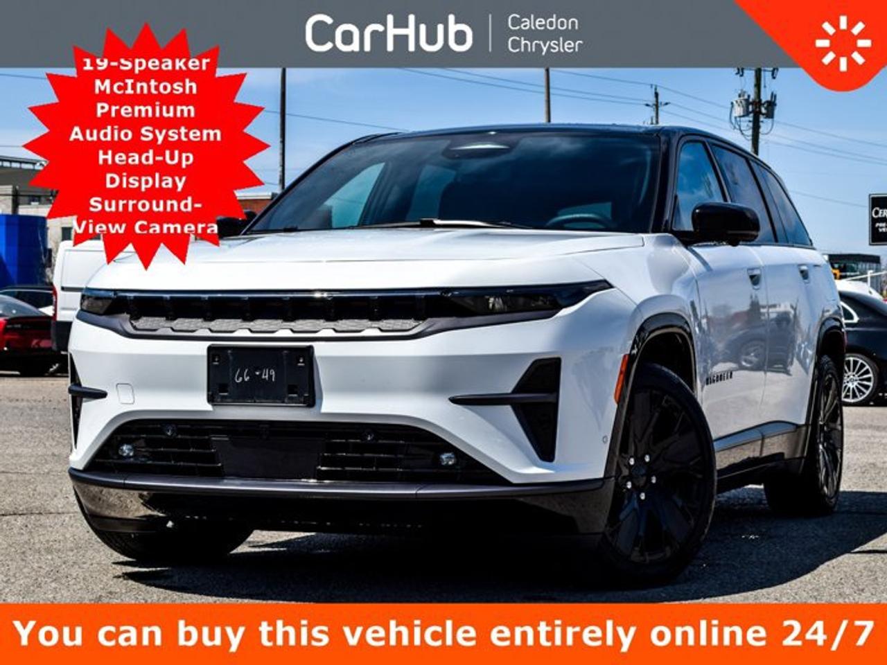 Great PriceOne OwnerNo Accidents,Certified Pre-Owned,<p>This Jeep Wagoneer S AWD has a strong Electric engine powering this Automatic transmission. Our advertised prices are for consumers (i.e. end users) only.</p><p>This vehicle is in excellent condition and has passed a multi point inspection. Vehicle detailed.</p><p> </p><p> </p><p> </p><p>Helping the Environment With This Jeep Wagoneer S AWD Doesnt Mean Giving Up The Latest Options<br />12.3Display</p><p>Head-Up Display, </p><p>Remote Start System</p><p>Heated Steering Wheel</p><p>Hands-Free Power Liftgate,</p><p>Aerial View Camera System</p><p>Active Driving Assist System</p><p>Rough Road Cruise Control,</p><p>Passenger Interactive Display </p><p>Digital Display Rearview Mirror </p><p>Blind Spot Detection Blind Spot</p><p>Ventilated Front and Rear Seats</p><p>Front and 2nd Row Heated Seats</p><p>Intersection Collision Assist System</p><p>Front Passenger Interactive Display</p><p>Adaptive Cruise Control w/Stop & Go</p><p>Front Passenger Seat Back Massage</p><p>Power Tilt/Telescope Steering Column</p><p>Full Speed Forward Collision Warning Plus</p><p>Active Lane Management Lane Keeping Assist</p><p>Integrated Navigation System w/Voice Activation</p><p>Active Lane Management Lane Departure Warning</p><p>Engine: 400V G2500 Front/Rear Electric Drive Motors, Transmission: Front/Rear Offset 1-Speed Gearbox, Lit McIntosh Badges, Suede Headliner, Front Trunk (Frunk), Power 4-Way Passenger Lumbar Adjust, Automatic Power Folding Mirrors, Power 4-Way Driver Lumbar Adjust, Rough Road Cruise Control, Front Passenger Seat Back Massage, Titanium Upper Grille Applique, LED Fog Lamps, 2nd Row Heated Seats, Power Driver Seatback Massage, Power 12-Way Adjustable Front Passenger Seat, Passenger Seat Memory, Power Global Down Windows w/Key Fob, Power Tilt/Telescope Steering Column, Ambient Light Colour Control, Titanium Exterior Accents, 2nd-Row Ventilated Seats, Ventilated Front Seats, Titanium Daylight Opening Upper, Titanium Rear Fascia Applique, 115V Auxiliary Power Outlet, Power Fold-Away Exterior Mirrors, 19 Speaker High Performance Mcintosh Audio System, Auto-Dimming Exterior Passenger Mirror, Memory Steering Column, 12-Way Power Adjustable Driver Seat, Hands-Free Power Liftgate, 115V Auxiliary Power Outlet, Head-Up Display, Tonneau Cover, Front Passenger Interactive Display, A/D Digital Display Rearview Mirr, Wing Spoiler, Voice Activated Dual Zone Front And Rear Automatic Air Conditioning, Valet Function, Trip Computer, Towing Equipment -inc: Trailer Sway Control, Tailgate/Rear Door Lock Included w/Power Door Locks, Strut Front Suspension w/Coil Springs, Streaming Audio.Memory Settings -inc: Door Mirrors and Audio</p><p> </p><p>Drive Happy with CarHub<br />*** All-inclusive, upfront prices -- no haggling, negotiations, pressure, or games</p><p>*** Purchase or lease a vehicle and receive a $1000 CarHub Rewards card for service</p><p>*** Purchase this vehicle fully online on CarHub websites</p><p> </p><p>Transparency Statement<br />USED VEHICLES: Online prices and payments are for finance purchases -- please note there is a $850 safety certification fee. if not Certified, then as per OMVIC Regulations the vehicle is deemed to be not drivable and Not Certified. Cash purchases for used vehicles have a $2,350 surcharge which includes the safety certification (the finance price + $2,350). NEW VEHICLES: New financed vehicles are subject to an $ 850 Processing Fee. New cars priced at over $100,000 including add-ons or accessories are subject to the additional federal luxury tax. While every effort is taken to avoid errors, technical or human error can occur, so please confirm vehicle features, options, materials, and other specs with your CarHub representative. This can easily be done by calling us or by visiting us at the dealership. CarHub used vehicles come standard with 1 key. If we receive more than one key from the previous owner, we include them with the vehicle. Additional keys may be purchased at the time of sale. Ask your Product Advisor for more details. Payments are only estimates derived from a standard term/rate on approved credit. Terms, rates and payments may vary. Prices, rates and payments are subject to change without notice. Please see our website for more details.</p>