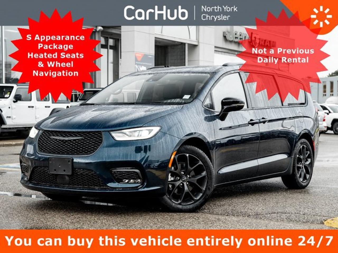 <p> Only 7,091 Miles! This Chrysler Pacifica delivers a Regular Unleaded V-6 3.6 L/220 engine powering this Automatic transmission. WHEELS: 20 X 7.5 S-MODEL ALUMINUM, TRANSMISSION: 9-SPEED AUTOMATIC  (STD), TIRES: 245/50R20 BSW ALL-SEASON SELF-SEALING. <p>This Chrysler Pacifica Comes Equipped with These Options <br /> S APPEARANCE PACKAGE  -inc: Black Daylight Opening Mouldings, Piano Black Interior Accents, Premium Upper/Lower Grille w/Black Surround, Tires: 245/50R20 BSW All-Season Self-Sealing, Premium Black Rear Fascia, Wheels: 20 x 7.5 S-Model Aluminum, Anodized Ink Badging, S Badge, QUICK ORDER PACKAGE 27P  -inc: Engine: 3.6L Pentastar VVT V6 w/ESS, Transmission: 9-Speed Automatic , FATHOM BLUE PEARL, ENGINE: 3.6L PENTASTAR VVT V6 W/ESS  (STD), BLACK W/BLACK, NAPPA LEATHER-FACED FRONT VENTED SEATS W/S LOGO  -inc: Black Seats, Wheels w/Machined Accents, Voice Activated Dual Zone Front Automatic Air Conditioning, Vinyl Door Trim Insert, Valet Function, Turn-By-Turn Navigation Directions. </p> <p>Drive Happy with CarHub<br>*** All-inclusive, upfront prices -- no haggling, negotiations, pressure, or games*** Purchase or lease a vehicle and receive a $1000 CarHub Rewards card for service.  *** Purchase this vehicle fully online on CarHub websites</p> <p>Transparency Statement<br>USED VEHICLES:Online prices and payments are for finance purchases  please note there is a $850 safety certification fee. if not Certified, then as per OMVIC Regulations the vehicle is deemed to be not drivable and Not Certified. Cash purchases for used vehicles have a $2,350 surcharge which includes the safety certification (the finance price + $2,350).NEW VEHICLES:New financed vehicles are subject to an $ 850 Processing Fee. New cars priced at over $100,000 including add-ons or accessories are subject to the additional federal luxury tax.While every effort is taken to avoid errors, technical or human error can occur, so please confirm vehicle features, options, materials, and other specs with your CarHub representative. This can easily be done by calling us or by visiting us at the dealership. CarHub used vehicles come standard with 1 key. If we receive more than one key from the previous owner, we include them with the vehicle. Additional keys may be purchased at the time of sale. Ask your Product Advisor for more details. Payments are only estimates derived from a standard term/rate on approved credit. Terms, rates and payments may vary. Prices, rates and payments are subject to change without notice. Please see our website for more details.</p>