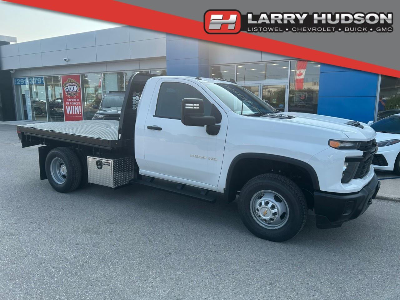 <p>This truck has been upfitted with the following Options:</p><ul><li><p>Gooseneck Body Upfit</p></li><li><p>18X18X24 Toolbox</p></li><li><p>Back Up Alarm</p></li><li><p>Backup Camera</p></li><li><p>Trailer Socket</p></li><li><p>Winsh Bar</p></li><li><p>Sliding Winch / Winch Track</p></li><li><p>Strap Flat Hook</p></li></ul> HUDSONS HAS IT! See it - Drive it - Own it - LOVE it. At Larry Hudson Chevrolet Buick GMC we make car buying a breeze! New car pricing with $0 down approvals are among your options (*on approved credit). There are a variety of finance and lease options available. Also expect top dollar for your trade-in! Selling price/payment shown includes cash incentive(s). Does not include HST & Licensing. Bi-Weekly payments reflect current Chevrolet Buick and GMC incentives. We have professional Product Specialist to guide you through your vehicle purchase. Contact us for more info! 1-800-350-3325